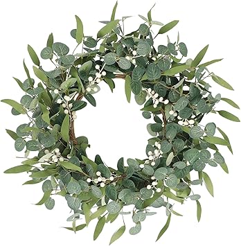 CEWOR 20in Eucalyptus Wreath for Front Door Spring Wreath for Farmhouse Front Porch Home Window Decor