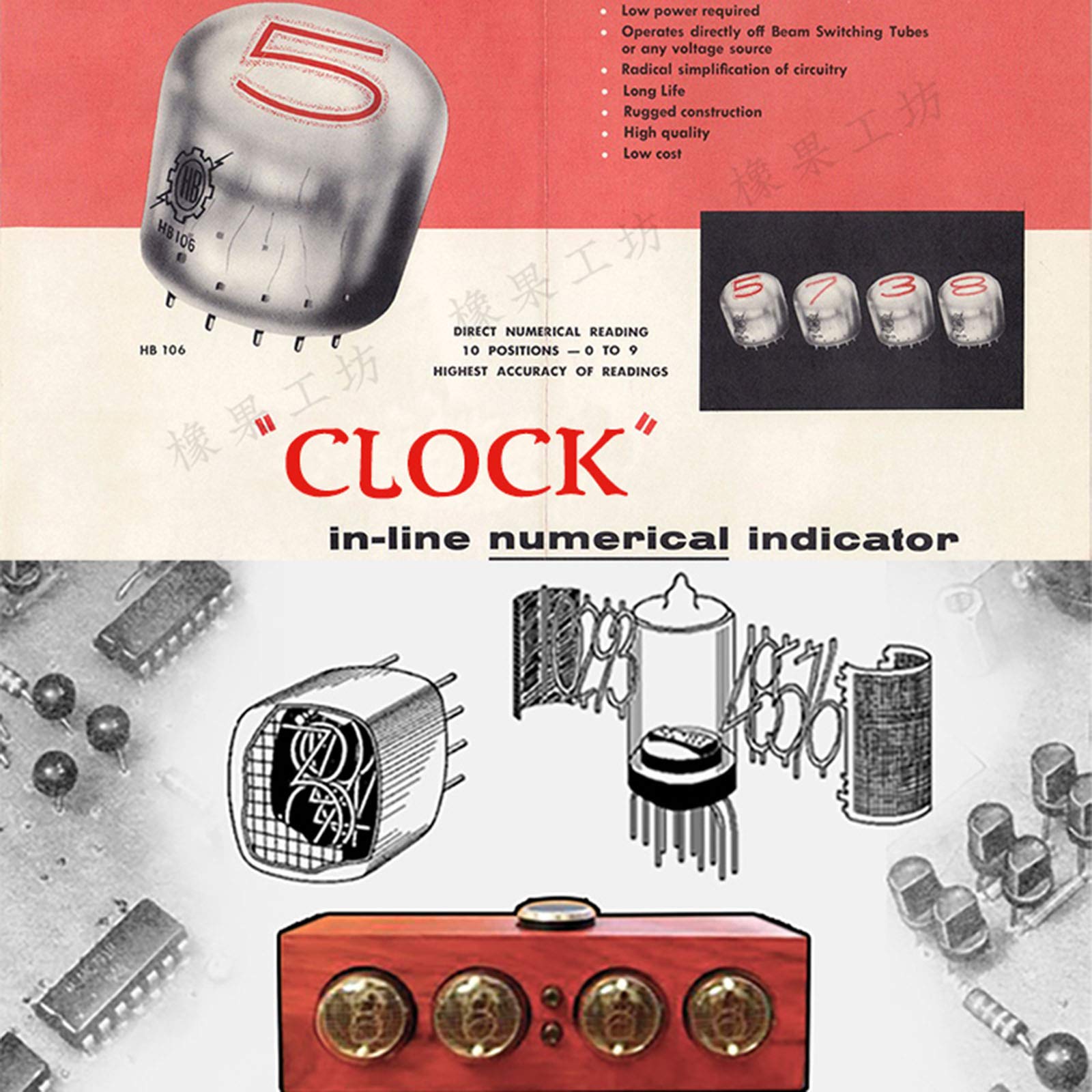 Cadeaux personnalisés, Horloge LED Bluetooth App Control, Nixie Tube Clock Adjust Volume, Nixie Tube Clock Time System Infrared Control, Filet