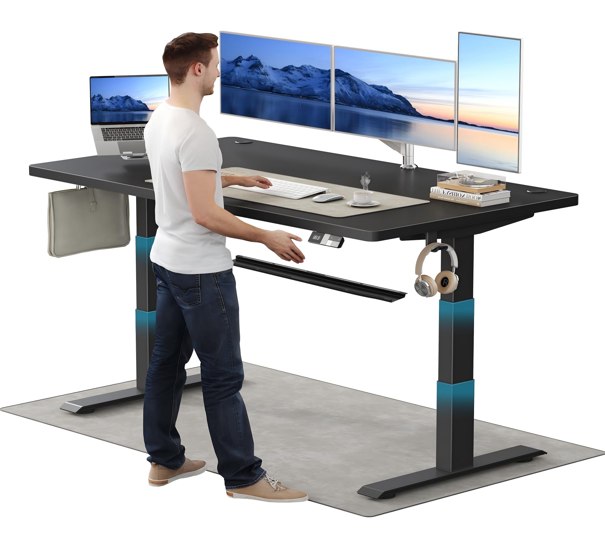 TRIUMPHKEY 180×80cm Höhenverstellbarer Schreibtisch mit 40mm/s Dualmotor und 25mm Durchgehende Tischplatte, Ergonomischer Bürotisch mit Smart Reminder für Tagessteh-Ziele, inkl.USB-C, 125kg Tragkraft