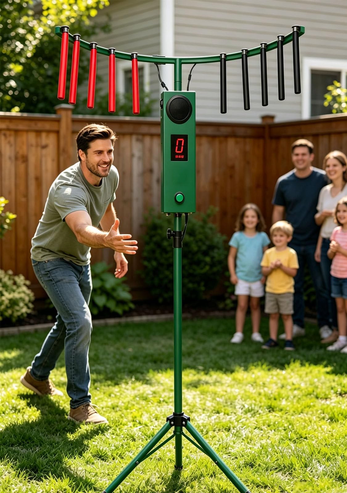 Juego de reacción con palos: máquina de entrenamiento de coordinación ojo-mano con 10 palos, contador digital LED, 10 niveles de velocidad ajustables, juego de reflejos Catch Stick para fiestas Green