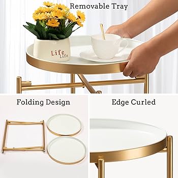 Amazon｜TeoKJ 2段ゴールドサイドテーブル 折りたたみ式ラウンド