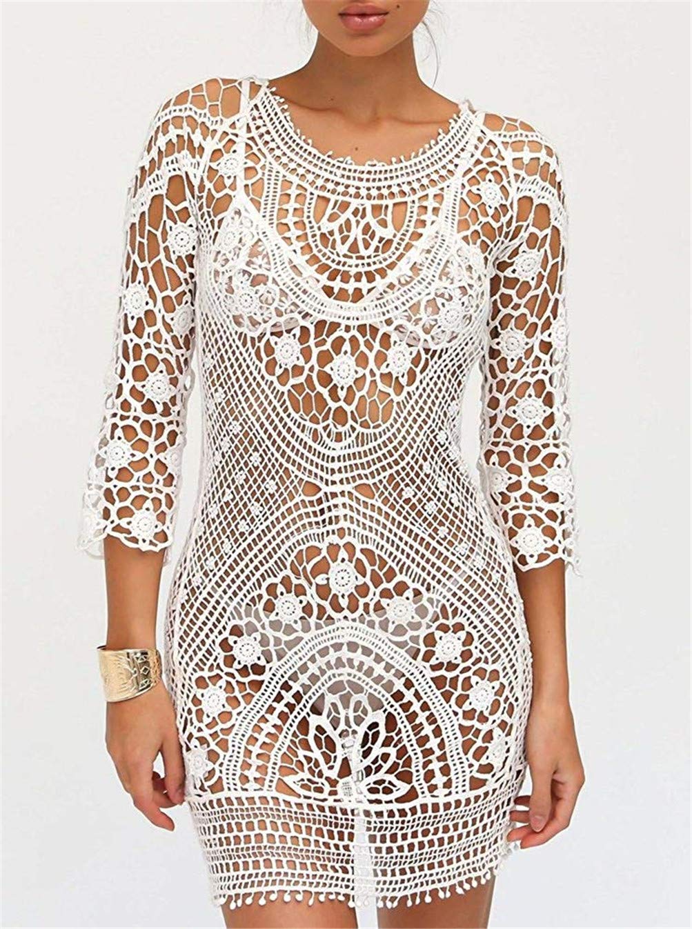 EDOTON Traje de Baño Mujer Vestido de Bikini con Encaje de Crochet Espalda Abierta