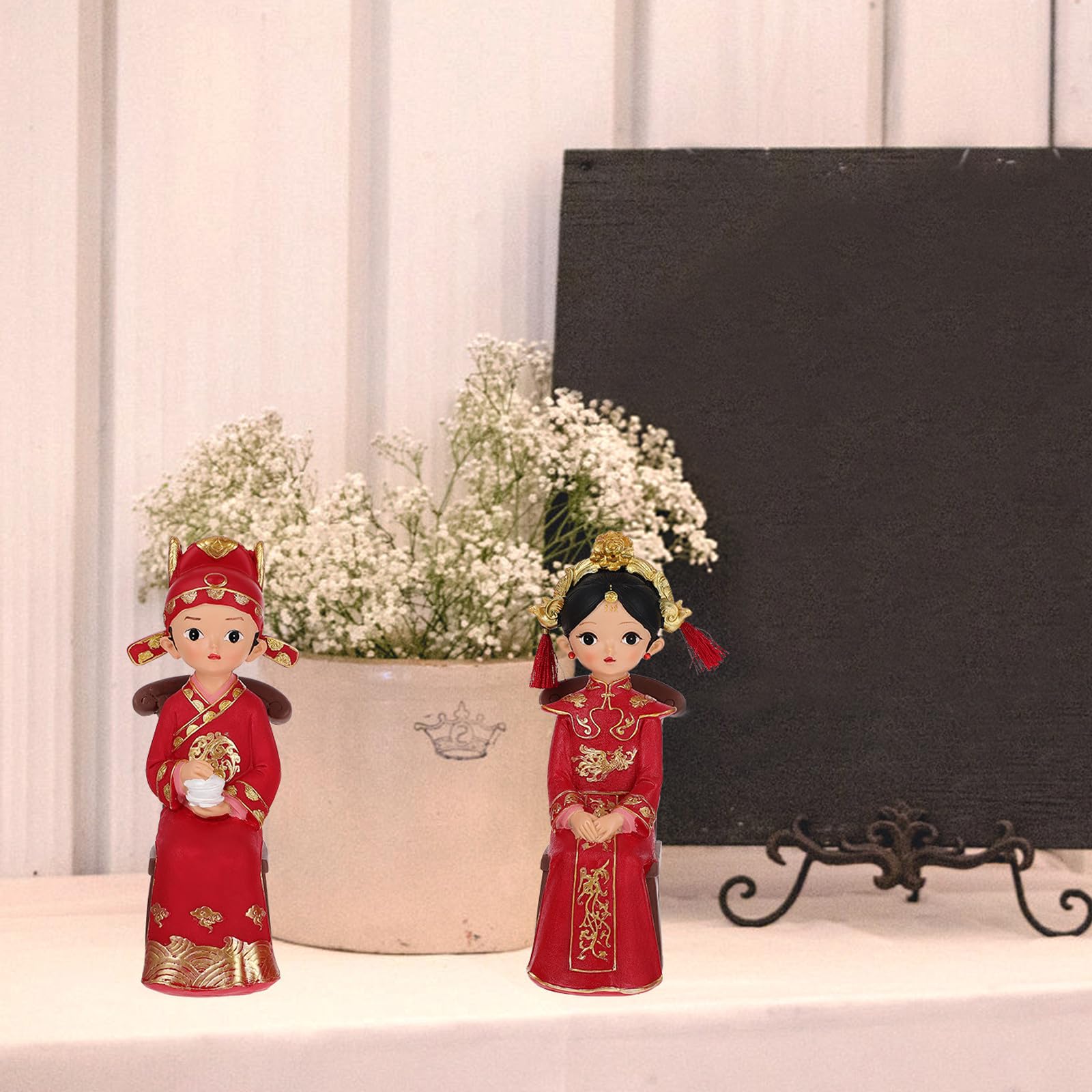 LALAFINA Hochzeitspaar Figuren aus Kunstharz als Tortenaufsatz und Tischdekoration für Hochzeitsfeier im Chinesischen Stil in Verschiedenen Farben