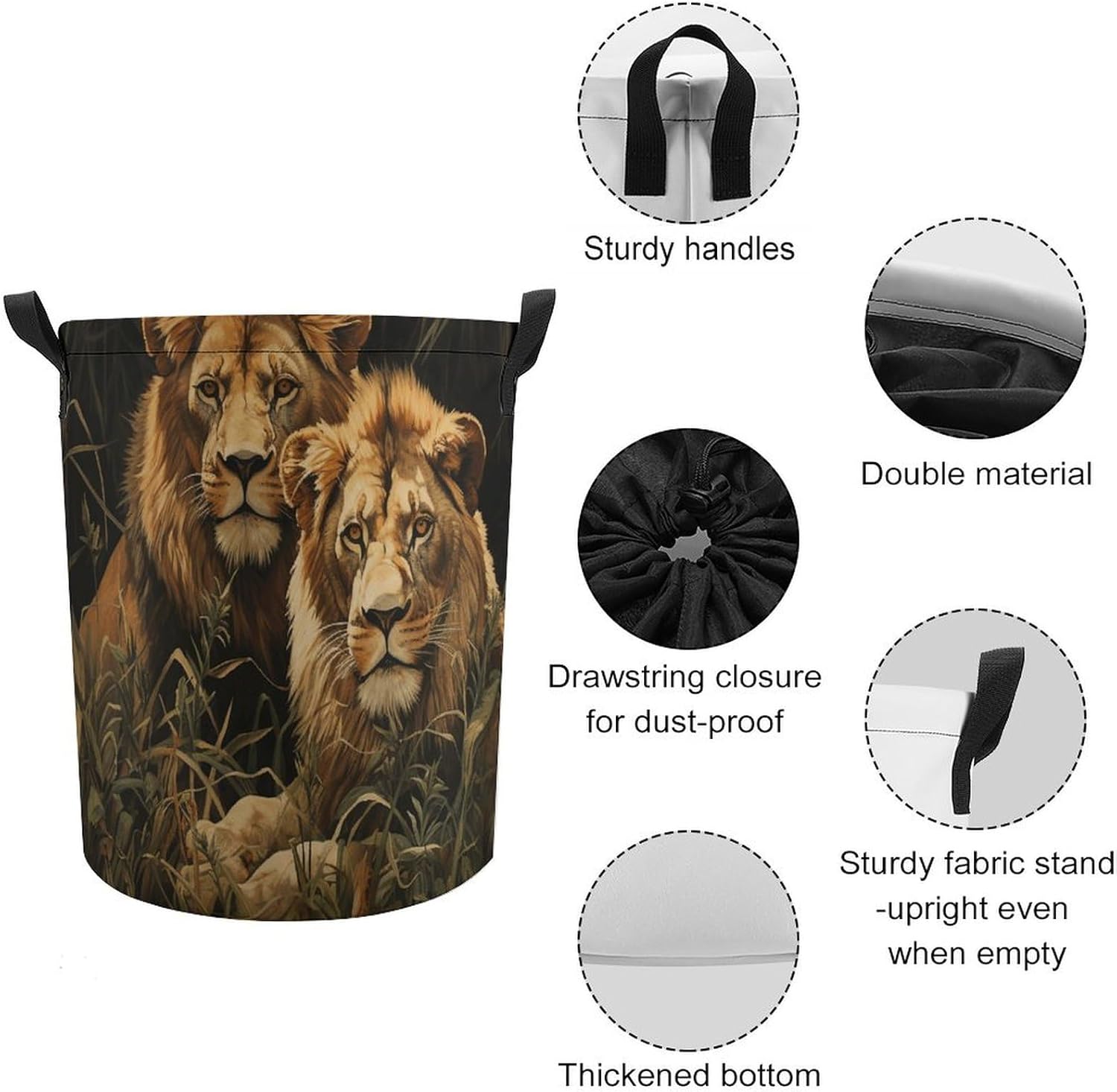 Two Lions Laundry Basket Freestanding Laundry Storage Hamper Collapsible Tall Clothes Hamper with Extended Handles for Clothes Toys