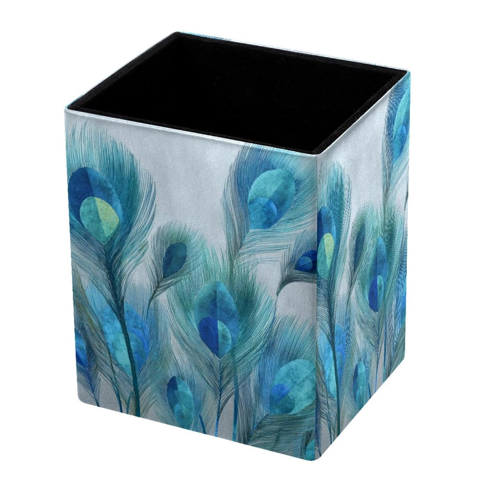 VAPOKF Pencil Holders for Desk, Peacock Feathers Printed Pen Holders Pen Pot Makeup Brushes Storage Desktop Stationery Supplies Organiser for Home Office