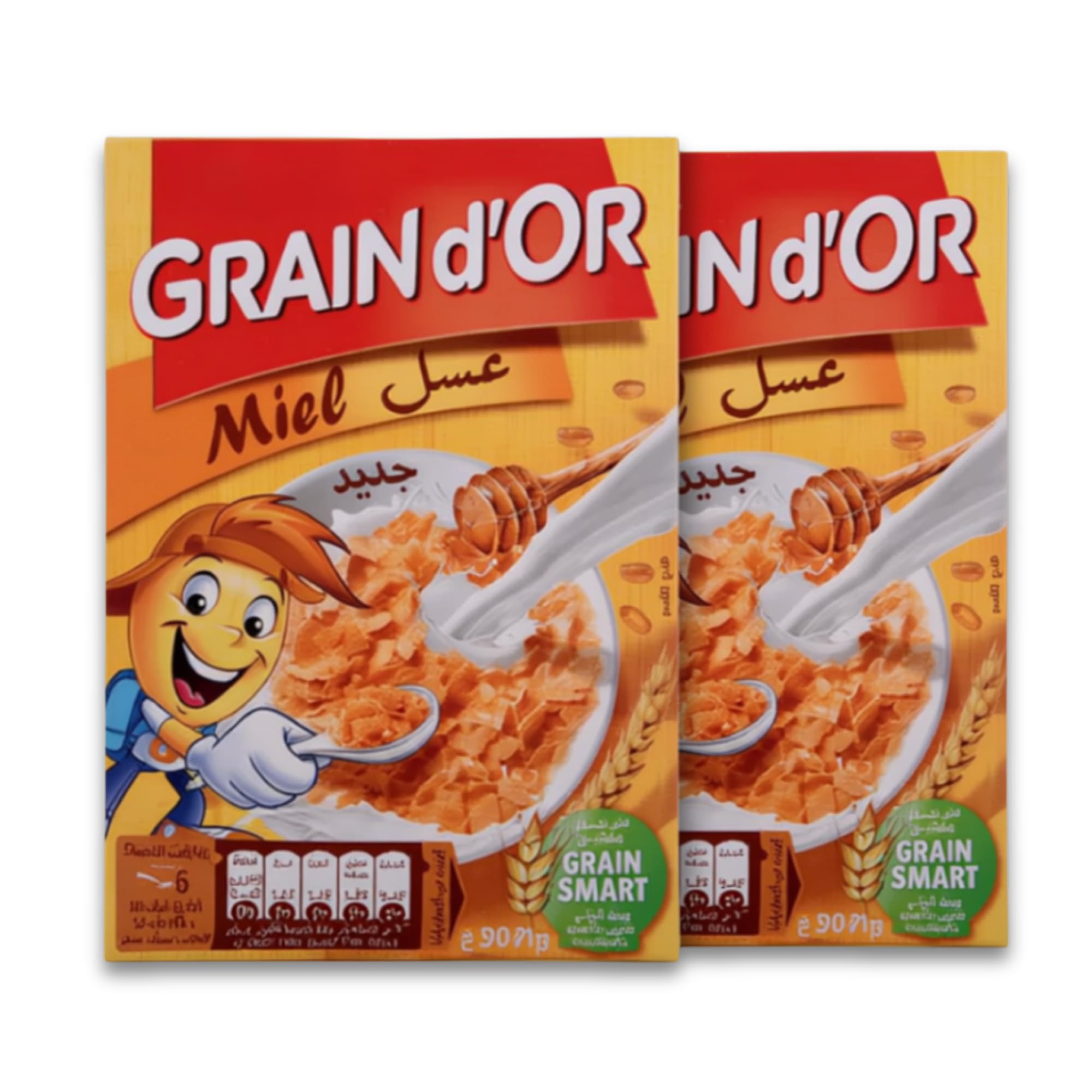 Grain D’Or Breakfast Cereal – Honey, Cacao & Natural – iconic Graindor Tunisian Halal Certified Crunchy Whole Grain Cereal – Family Size (Pack of 2 600g Total) (Honey)