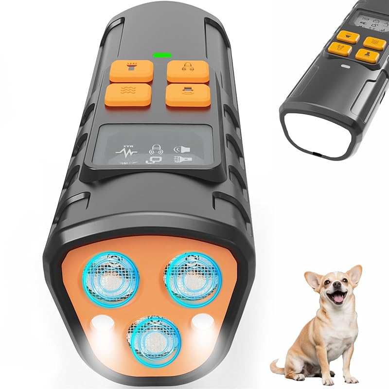 Dispositivo Antilatido Sônico 6 em 1 para Cães KULU BOX SJZ-095 com Ultrassom, Luz Estroboscópica e Tela LED, Preto