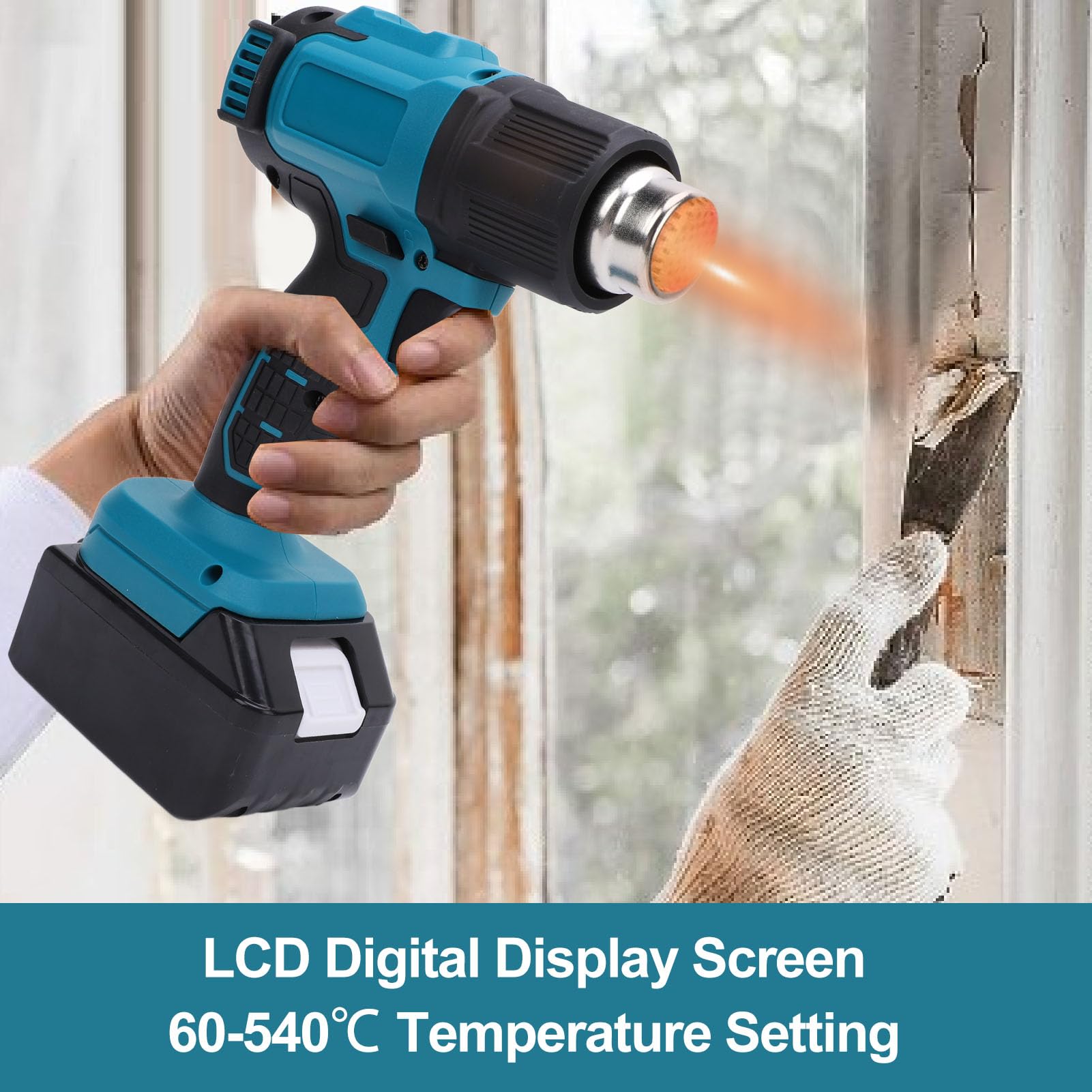 Cordless Heat Gun, LCD Digital Display Electric Hot Air Gun Portable Hot Air Gun 18V Battery Powered Variable Temperature Heating Gun Kit for Crafts Shrink Tubing Resin