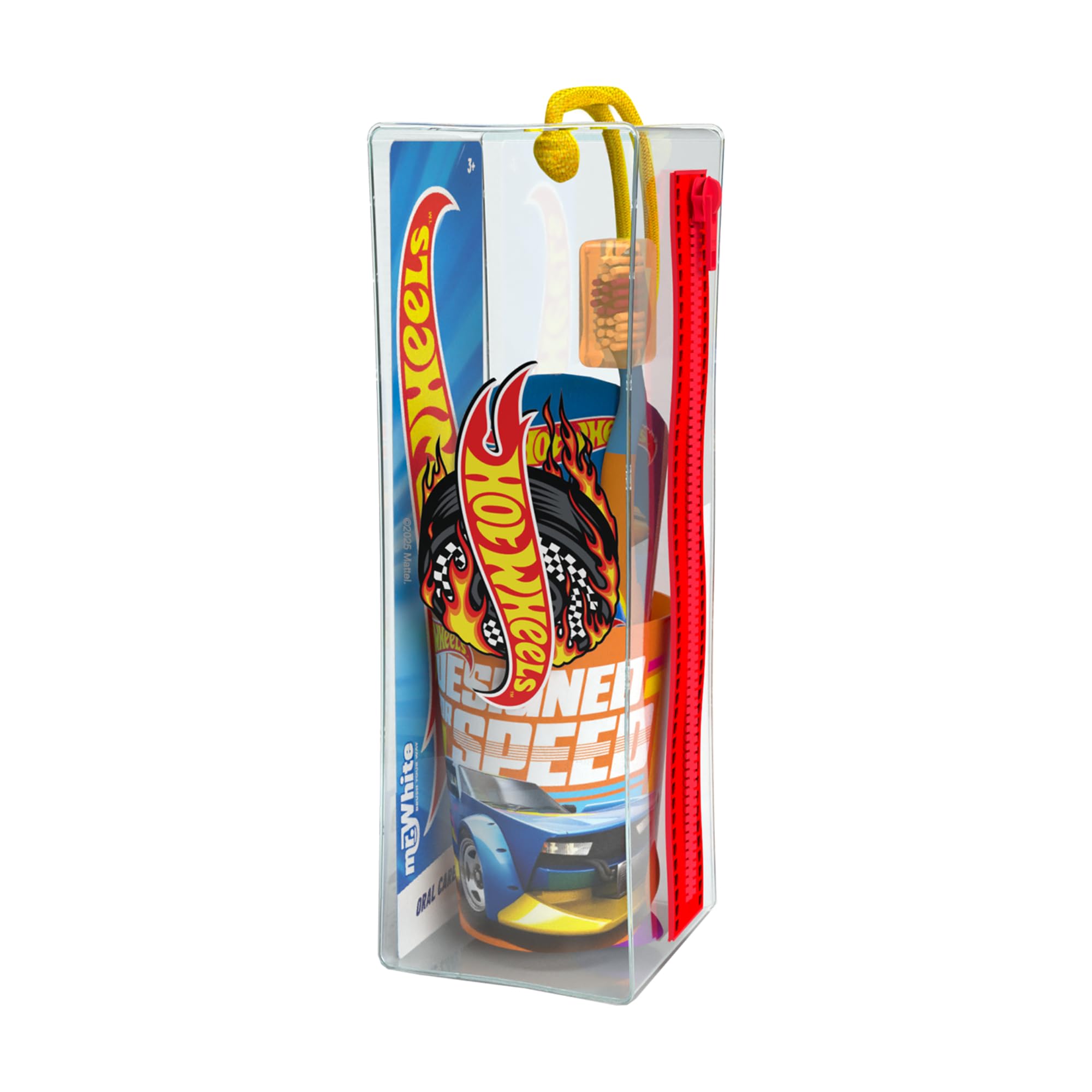 Hot Wheels Kids Toothbrush Set | BPA-Free & Non-Toxic | Soft Bristles Toothbrush with Protection Cap, Suction Cup, Mint Flavour Toothpaste, Multi-Purpose Cup, Toiletry Bag for Children Aged 3-12