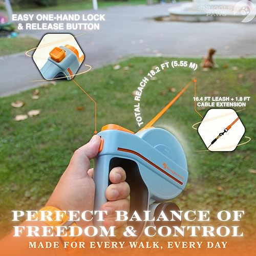 Miniatura 6 de Snuggle Paws - Correa retráctil para perro de 16 pies de alta resistencia, correa todo en uno con linterna LED, soporte para bolsa de excrementos y