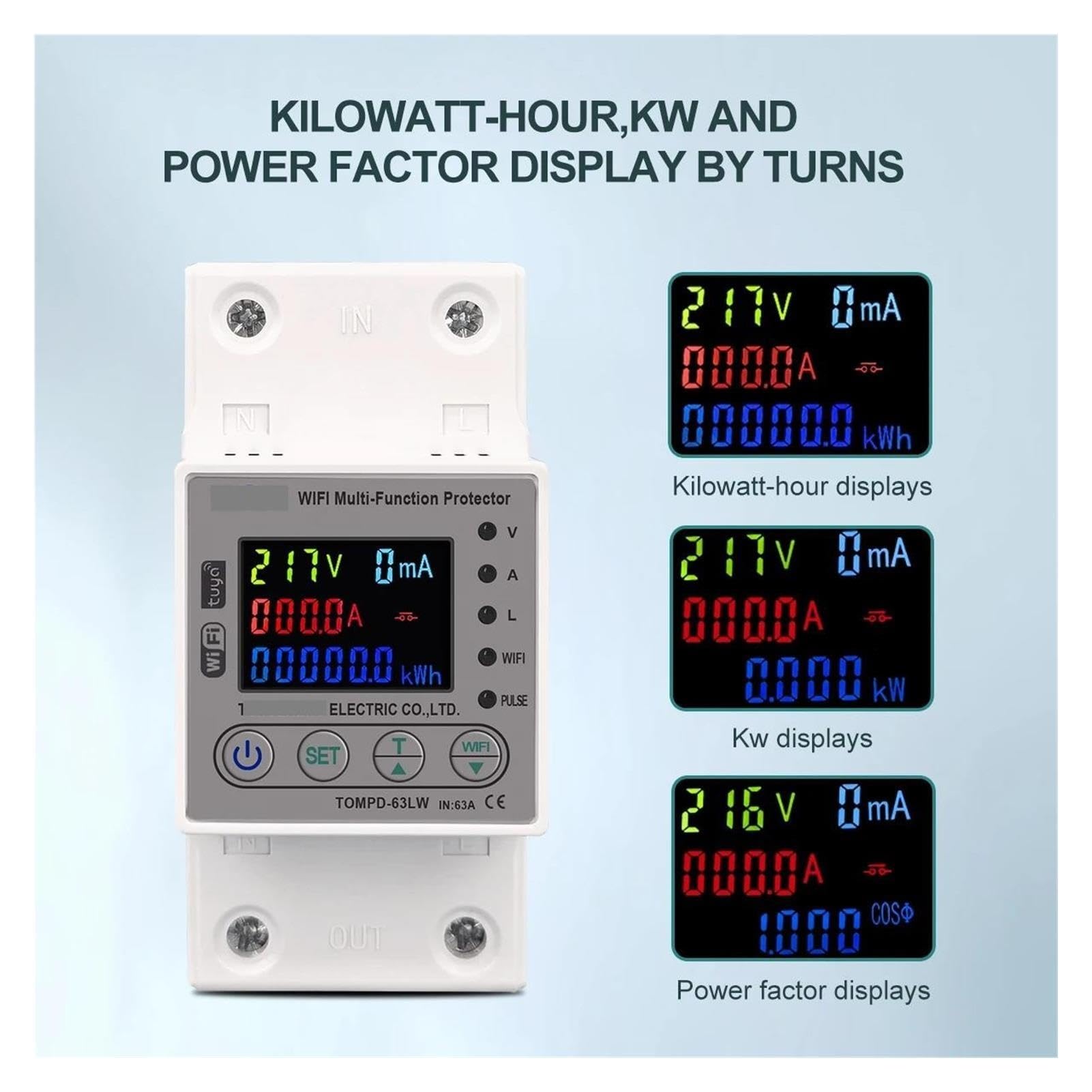Disyuntor de medición de kWh de medidor de energía inteligente WIFI 63A con corriente de voltaje y protección contra fugas(NO WIFI 63A)
