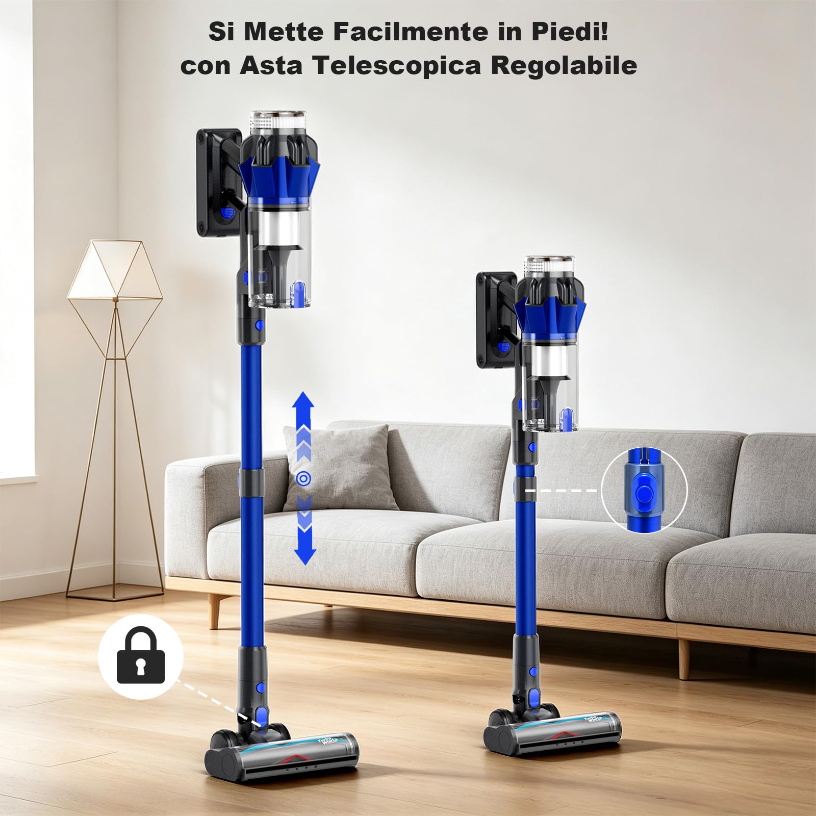 Hearten Aspirapolvere Senza Fili, 70000Pa/ 600W/ 65min/ 1,8L, 4 Livelli Potenza, Display LED Colorato, Rilevamento Polvere, Flessibile Incluso, Filtrazione 8 Livelli, Peli Animali, Pavimenti Duri,Auto