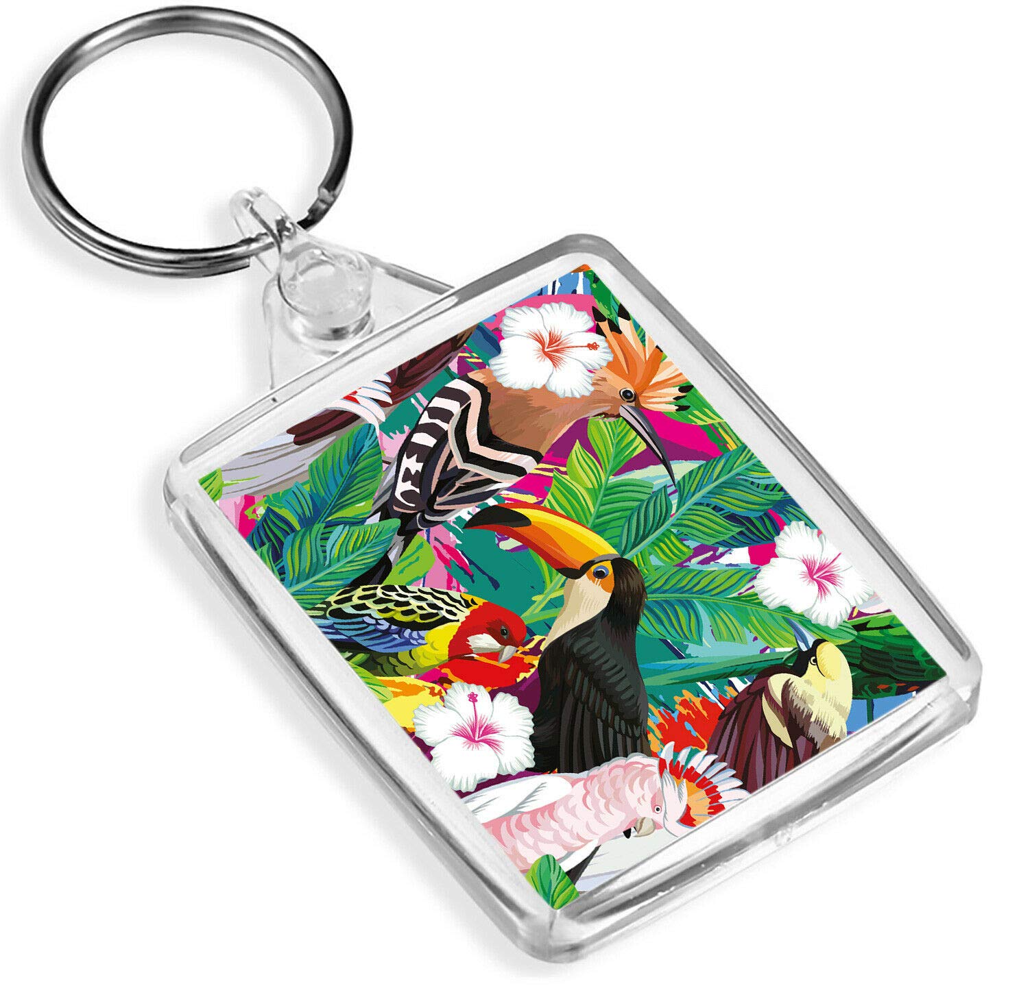 Destination Vinyl Keyrings Unisex Multi Tropical Birds Keyring Jungle Toucan Parrot Wild Flowers Keyring #8786