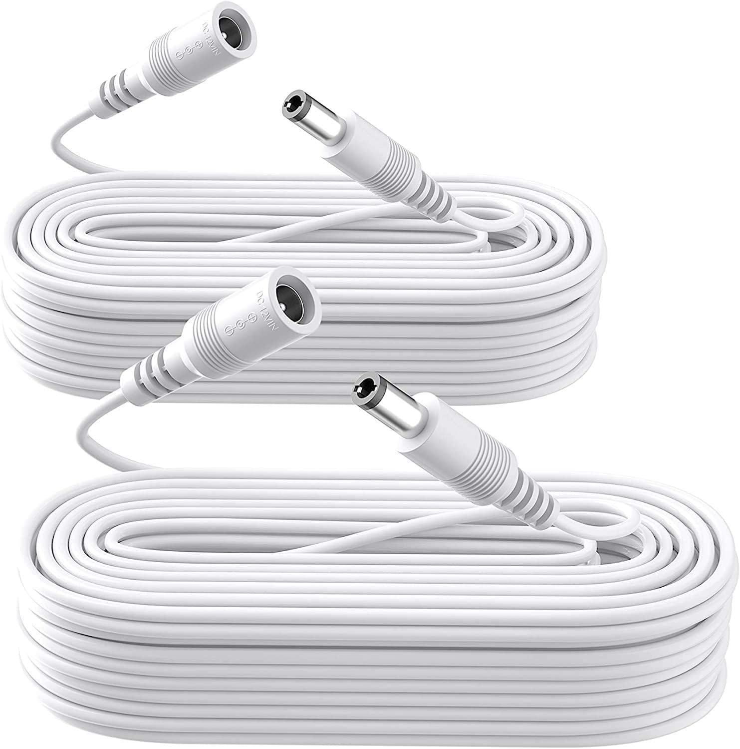 2 Pack 33ft/10M Power Extension Cable, 2.1mm x 5.5mm DC 12V Female to Male, Compatible with 12V DC Adapter Power Supply or Wall Charger for CCTV Security Camera IP Camera (White)