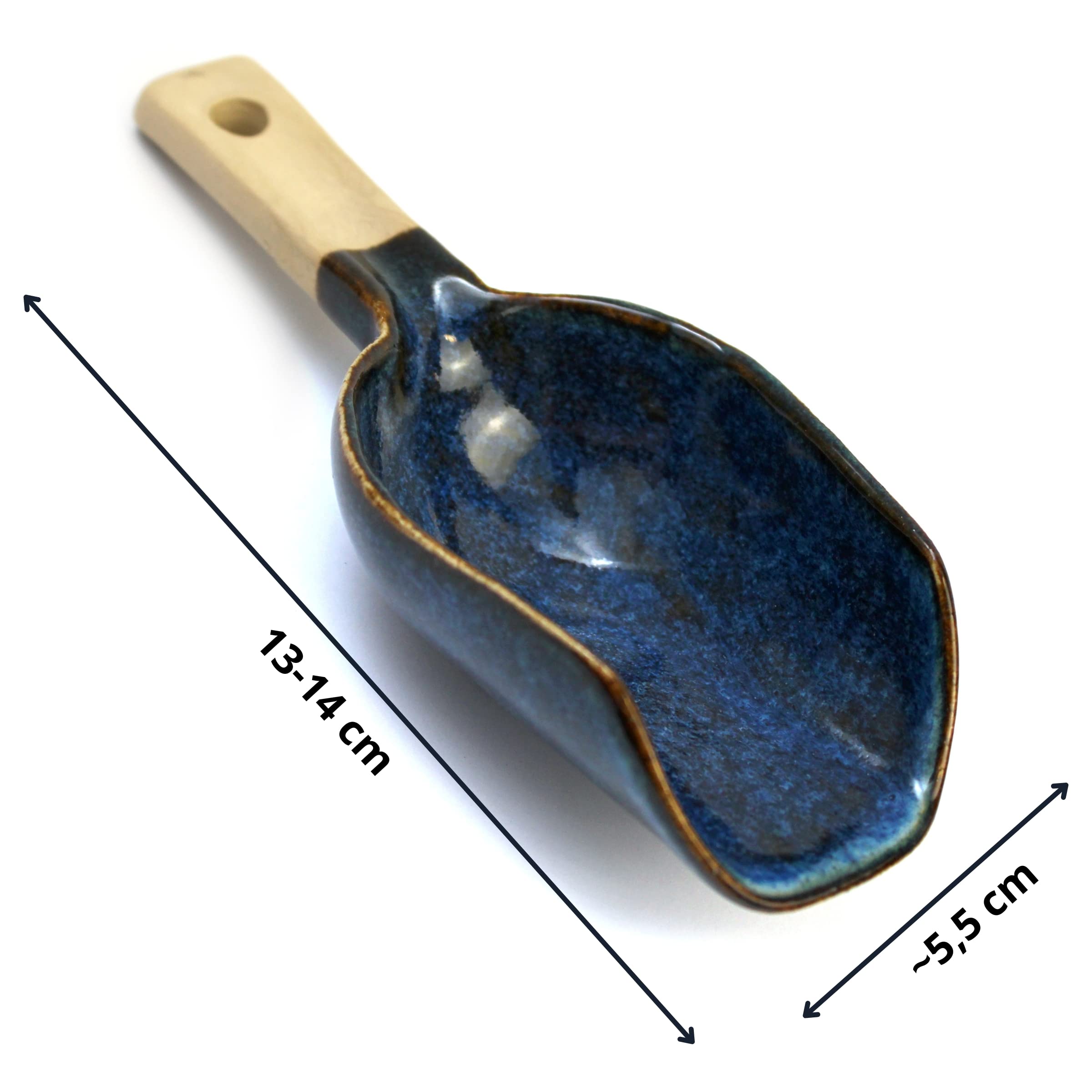 HANDMADE Keramik-Löffel | Kleine Schaufel für Köche Tee Kaffee Gewürze | Mate Tee Löffel Unikat Pulver Scoop, Blau