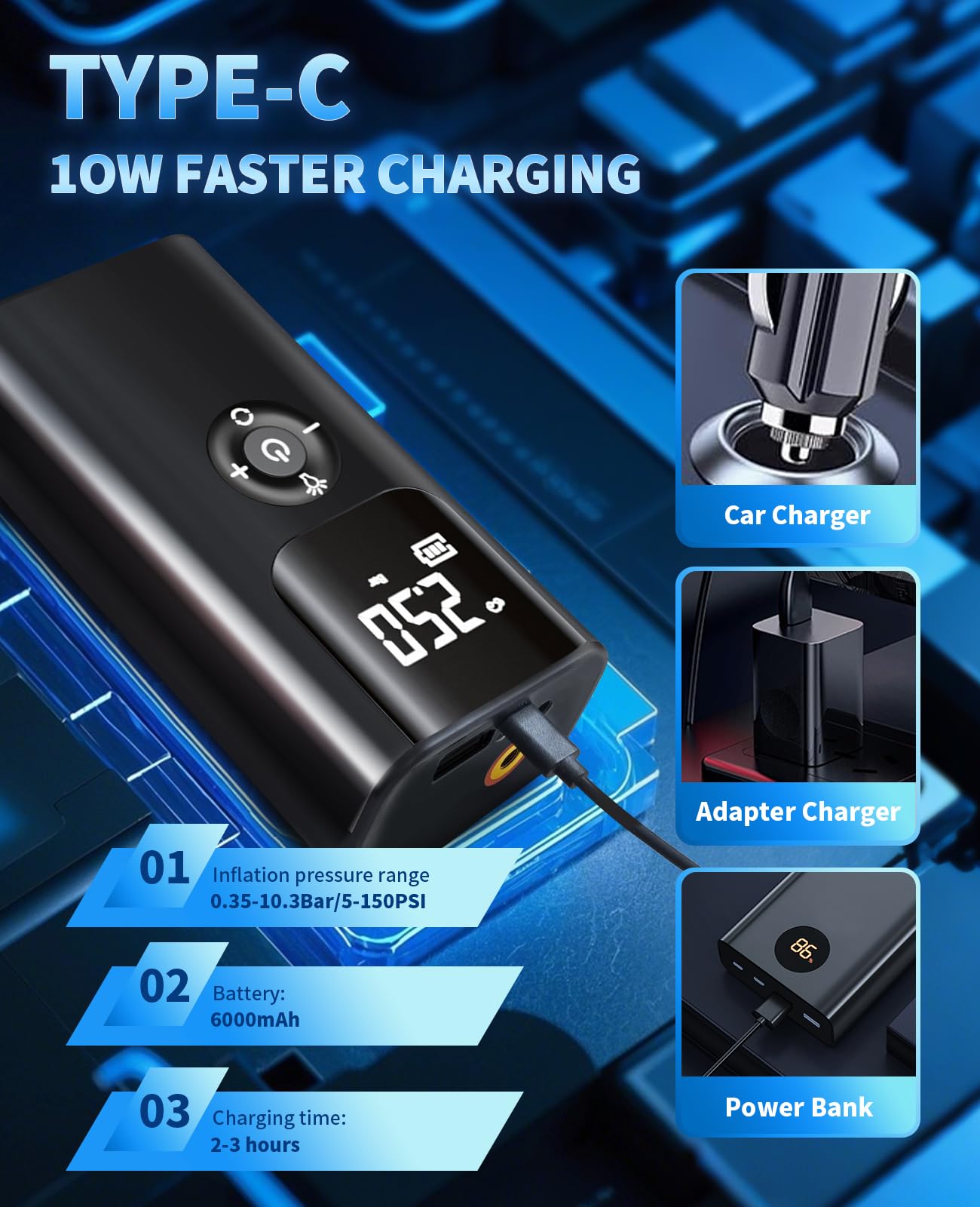 Cordless Tire Inflator Portable Air Compressor 150PSI, Bike Tire Pump & Ball Pump - Wheel/Tire Inflators for Car, Motorcycle, Bicycle, Accurate Pressure LCD Display