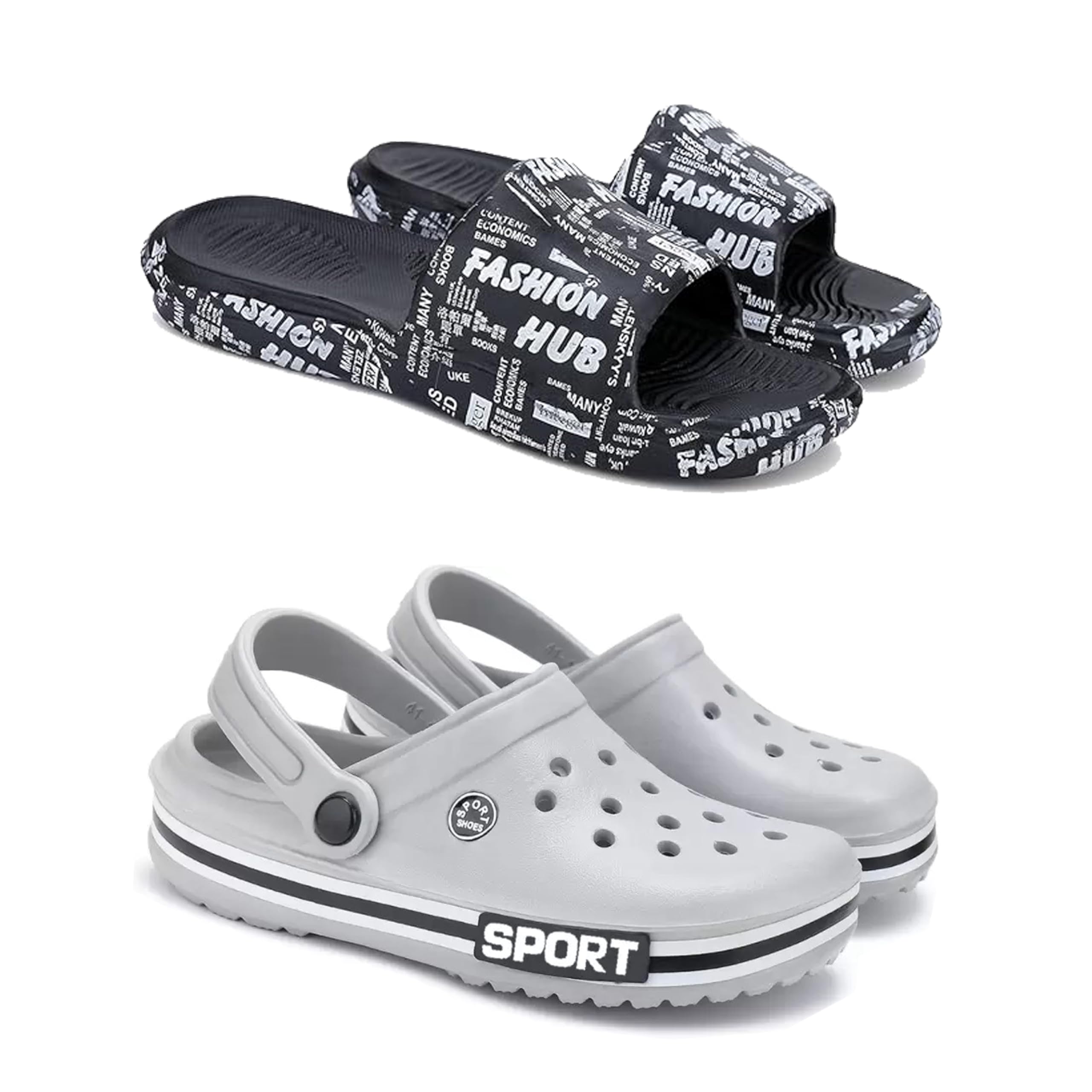 WINGSCRAFT Men's Rover Lightweight Comfortable| Slides|Clogs| Sandals with Adjustable Back Strap for Men Black,Grey-Combo-3103-3016-10 -P-image-39