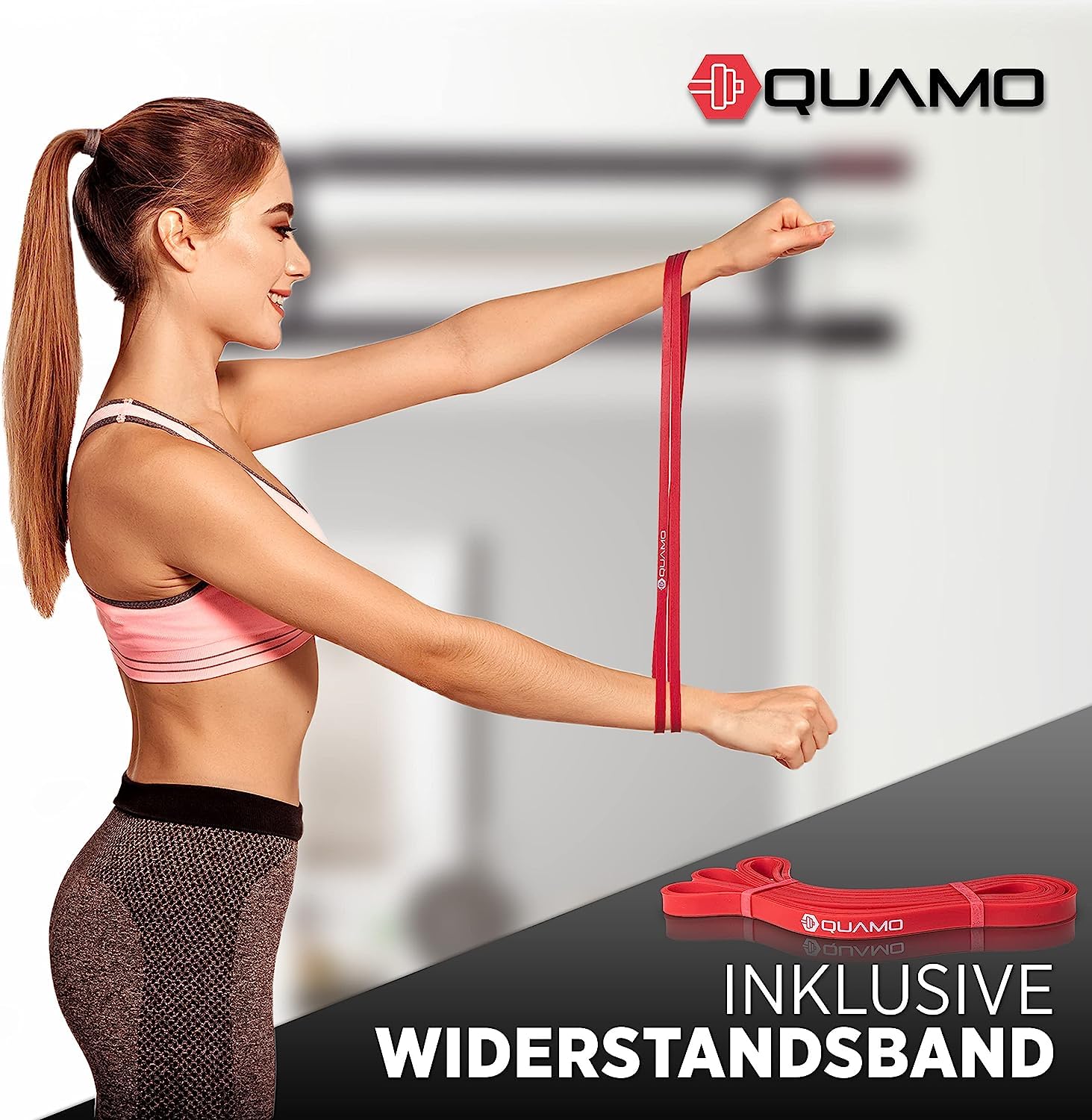 QUAMO BY LAVUR Klimmzugstange für Türrahmen | Stark & rutschfest | Einfache Montage ohne Schrauben | Ideales Home-Workout Equipment inkl. Widerstandsband