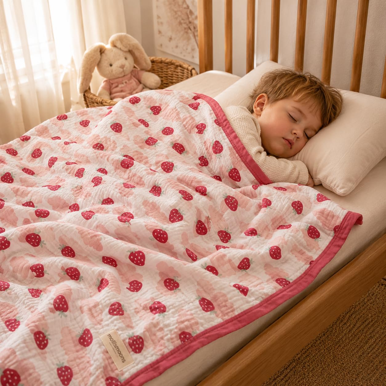 Mollismoons 6 Layer True Muslin Cotton Baby Blanket | Ultra Soft Breathable All Season Blanket for Newborn, Infants & Kids up to 5 Years | 44 x 41 Inches | Machine Washable(Strawberry Clouds)-image-28