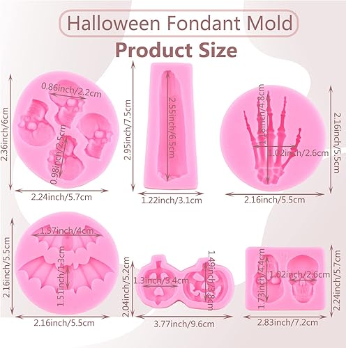 Miniatura 2 de Moldes de silicona para Halloween, diseño de manos de esqueleto, calavera, fondant, murciélago, calabaza, dedos, para decoración de pasteles de