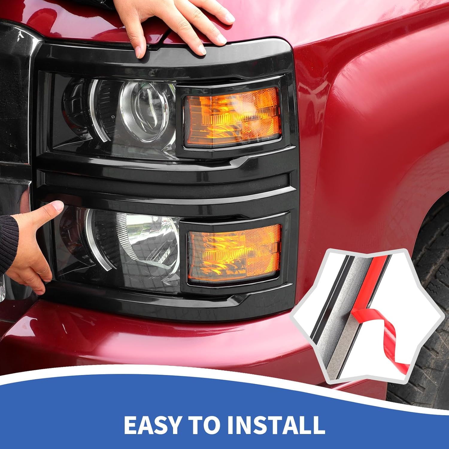 for Silverado Headlight Bezels Covers, Front Head Light Guard Trim Compatible with 2014-2018 Chevy Silverado Accessories, Black