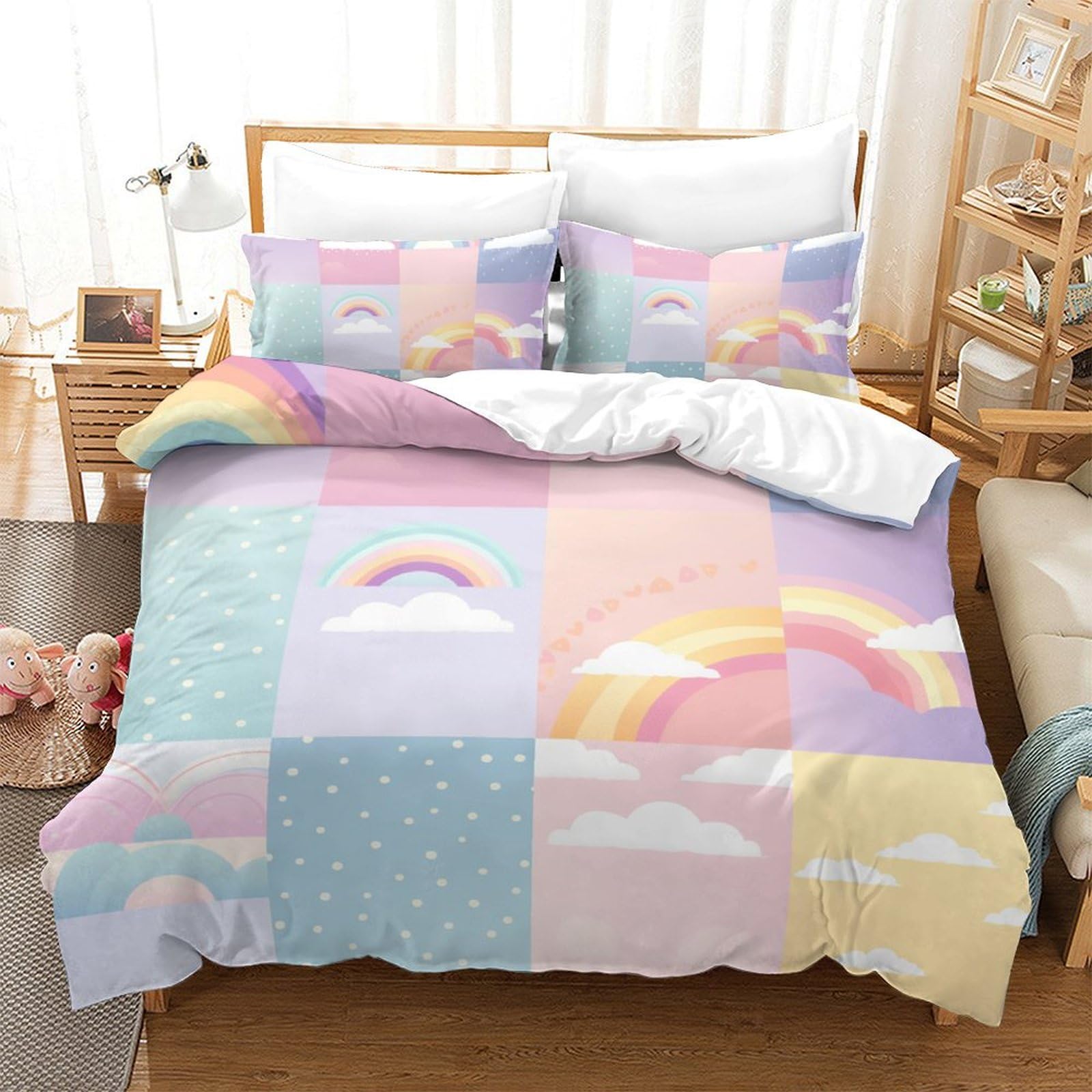 Housse de couette microfibre Le Rainbow parure de lit 3D 3 pièces 200x200 cm