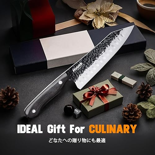 Miniatura 7 de Huusk Cuchillo Santoku de Japón - Cuchillo de chef forjado a mano para cortar carne, cuchillo de cocina ideal hecho de una sola pieza de acero de