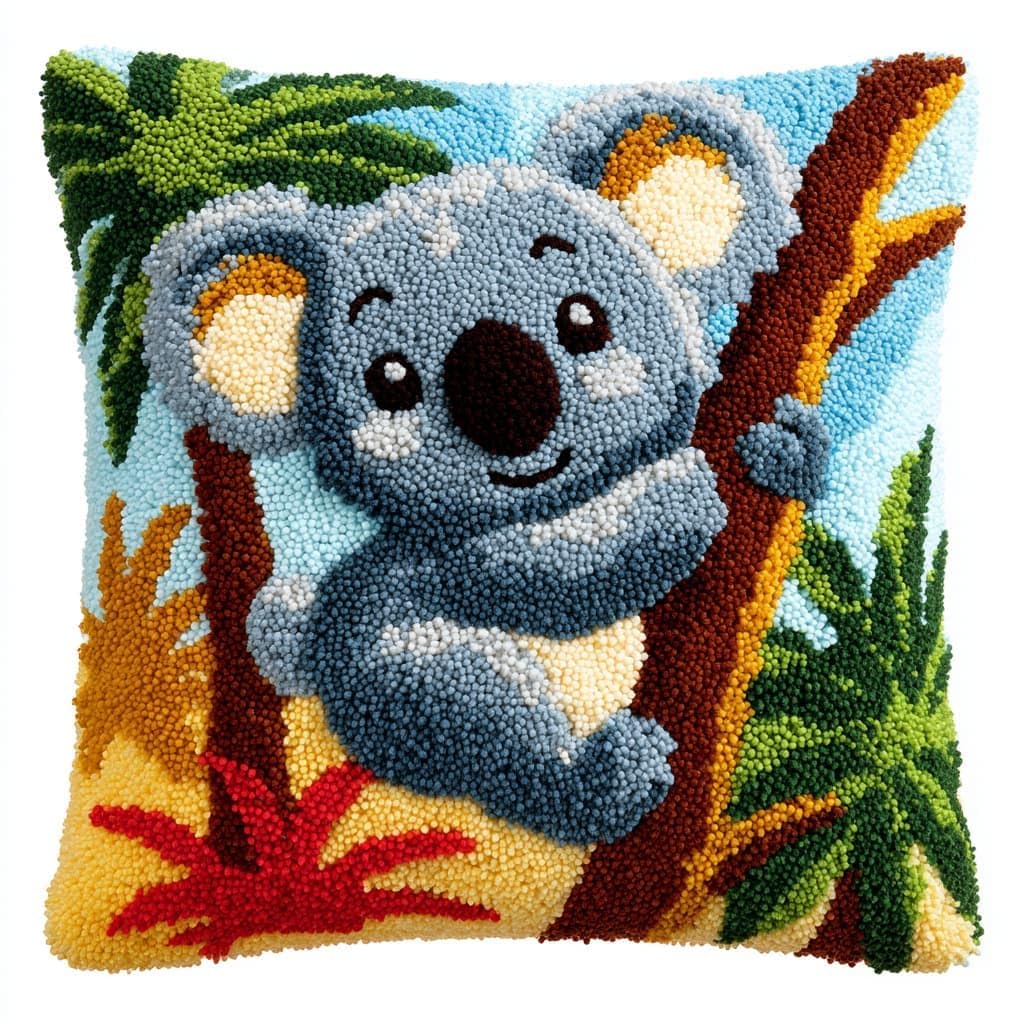 Taxpy Latch Hook Kits, Koala Pillow for Pillow Pre-Printed Patterns Pillowcase Needlework Crochet Yarns Latch Hooking Cushion 17x17inch