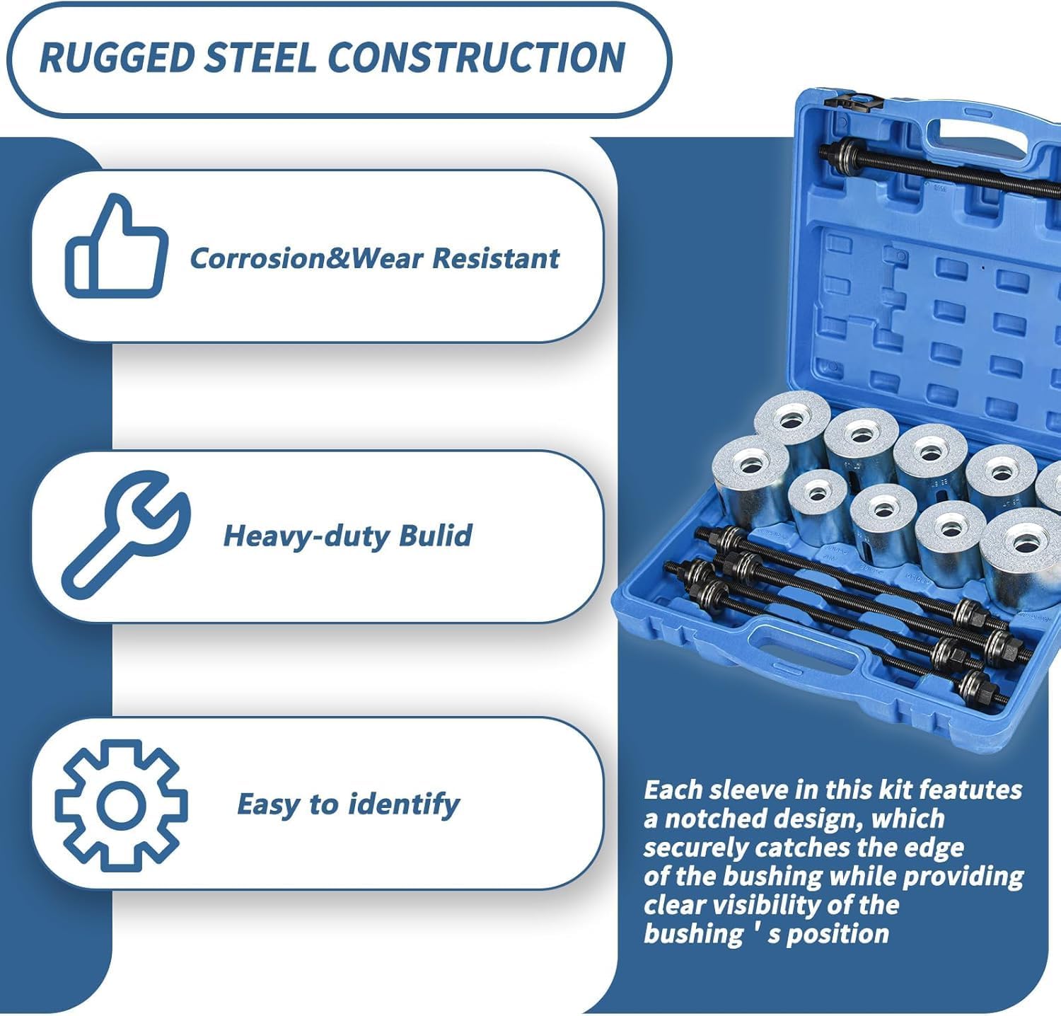 27pcs Universal Press and Pull Sleeve Kit Bushing Bearing and Seals Installation and Removal Tool Kit Bushing Press Tool