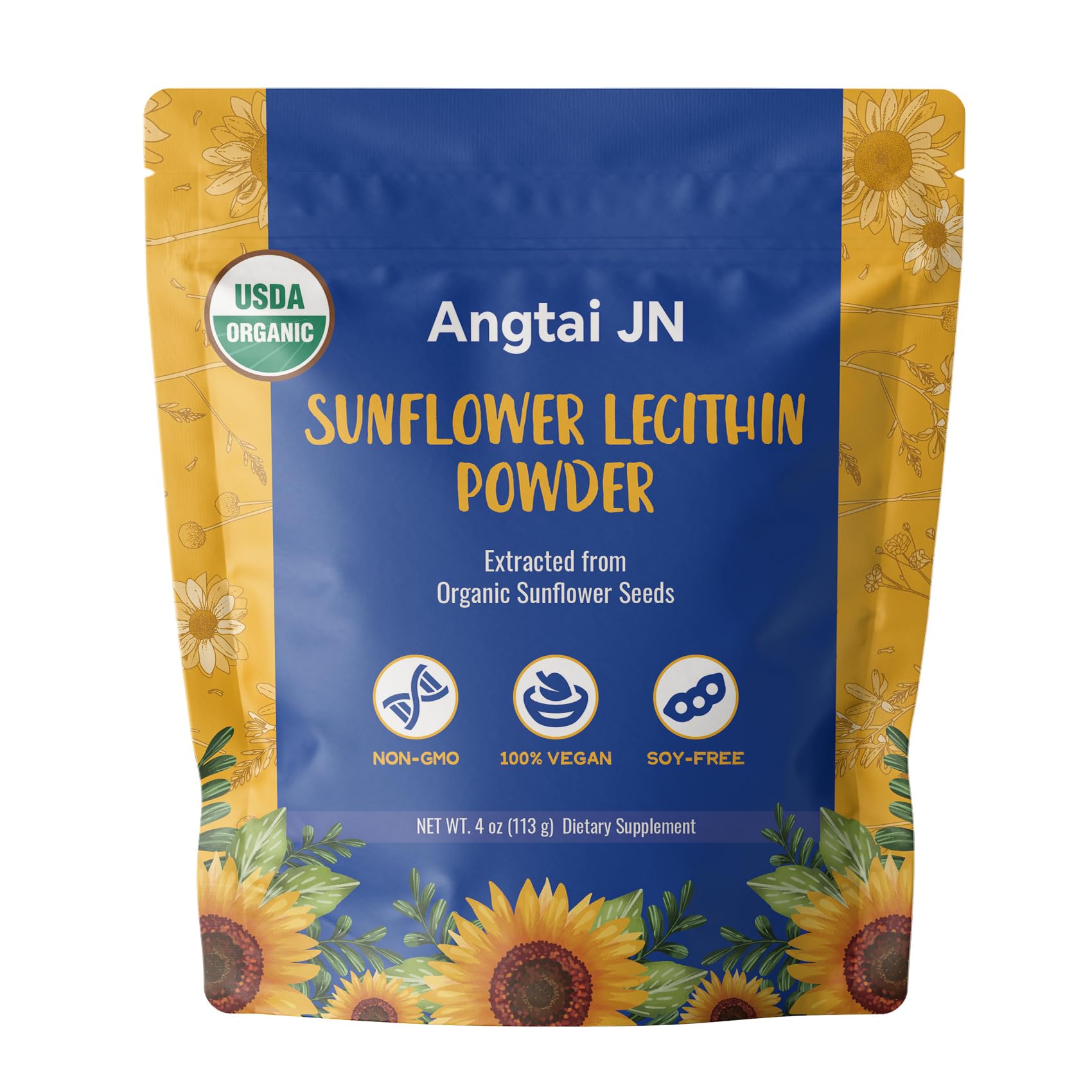 Organic Sunflower Lecithin Powder | USDA Certified, Non-GMO | 4oz (113g) | 10g Daily Serving for Brain, Liver & Heart Health | Easy Mixing in Smoothies, Shakes & Baking