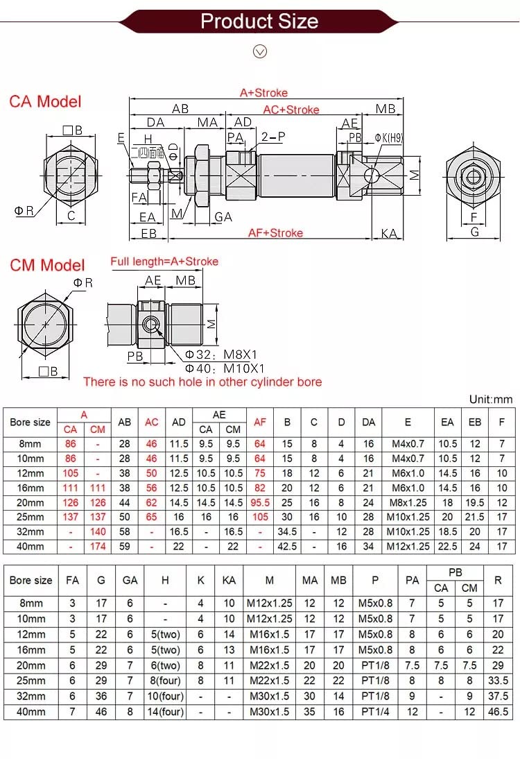 AYADEE MI10/12/16/20/25 10 * 25X30X50X75-S-CA Kleiner Mini-Pneumatikzylinder aus Edelstahl, doppeltwirkend (Color : Stroke 40mm, Size : Bore 25mm)