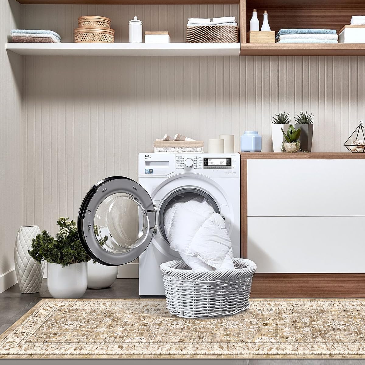 LOKHOM Washable Runner Rug, 2x8 Non-Slip Vintage Hallway Runner Rug with Rubber Backing, Boho Floral Soft Faux Wool Kitchen Rug Carpet Runner for Laundry Entryway Bedroom (Beige Brown) Beige Brown 2' x 8' (Runner) image 8 of 9 B0D3DWPGNB