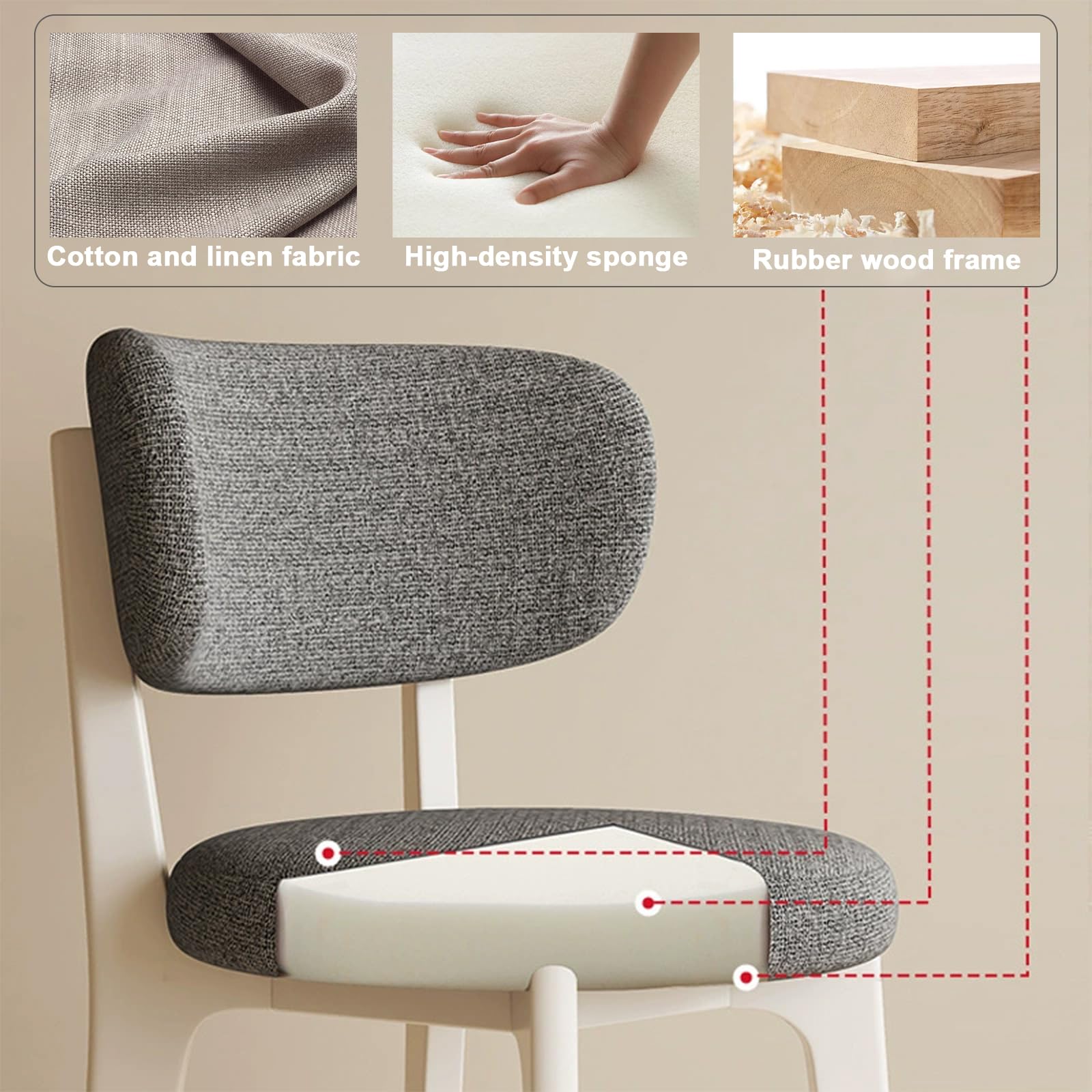 Set di 2 sedie da pranzo moderne, struttura in legno con classico cotone e lino, sfoderabili e lavabili, perfette per cucina e ristorante, nero e grigio scuro