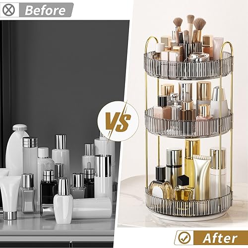 Miniatura 3 de Organizador de maquillaje giratorio de 360, almacenamiento de maquillaje de gran capacidad, organizador de perfumes de 3 niveles, organizador de