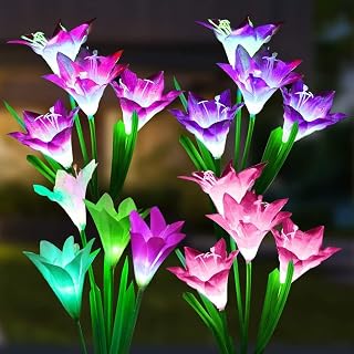 SOLARBABY Solar Lights Outdoor - Lily Flower Solar Garden Lights, 4 Pack Lights Outdoor Waterproof Multicolor Changing LED Flower with Bigger Lily for Patio Yard Pathway Balcony Outdoor Décor - Amazon product rated Grade A