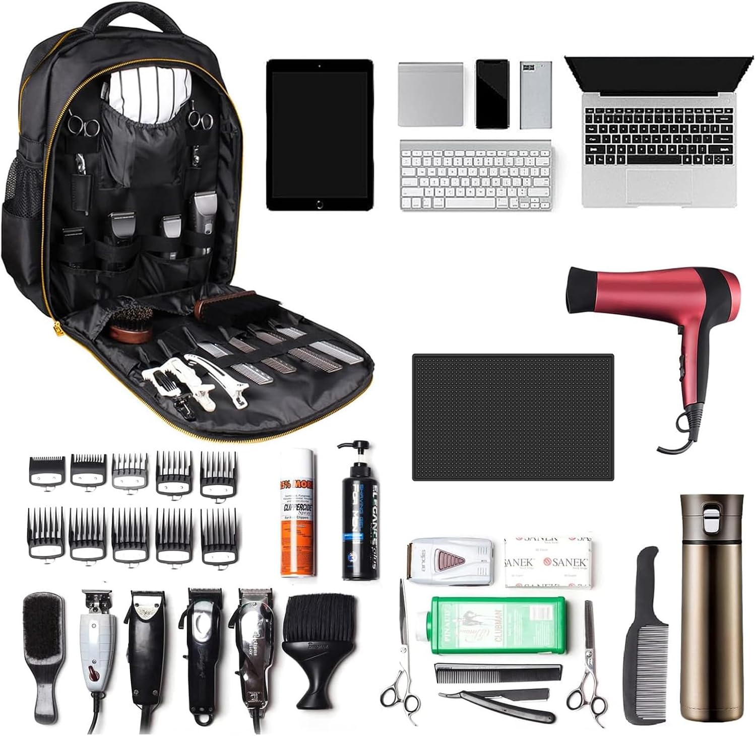Barber Supplies Backpack Professional &Bigger Size, Professional Hair Cutting Tools Bag ,Large Capacity,Casual Gray,Three layer,Mobile Barber Accessioes Station for Barbers ，with A Hair Cutting Mat