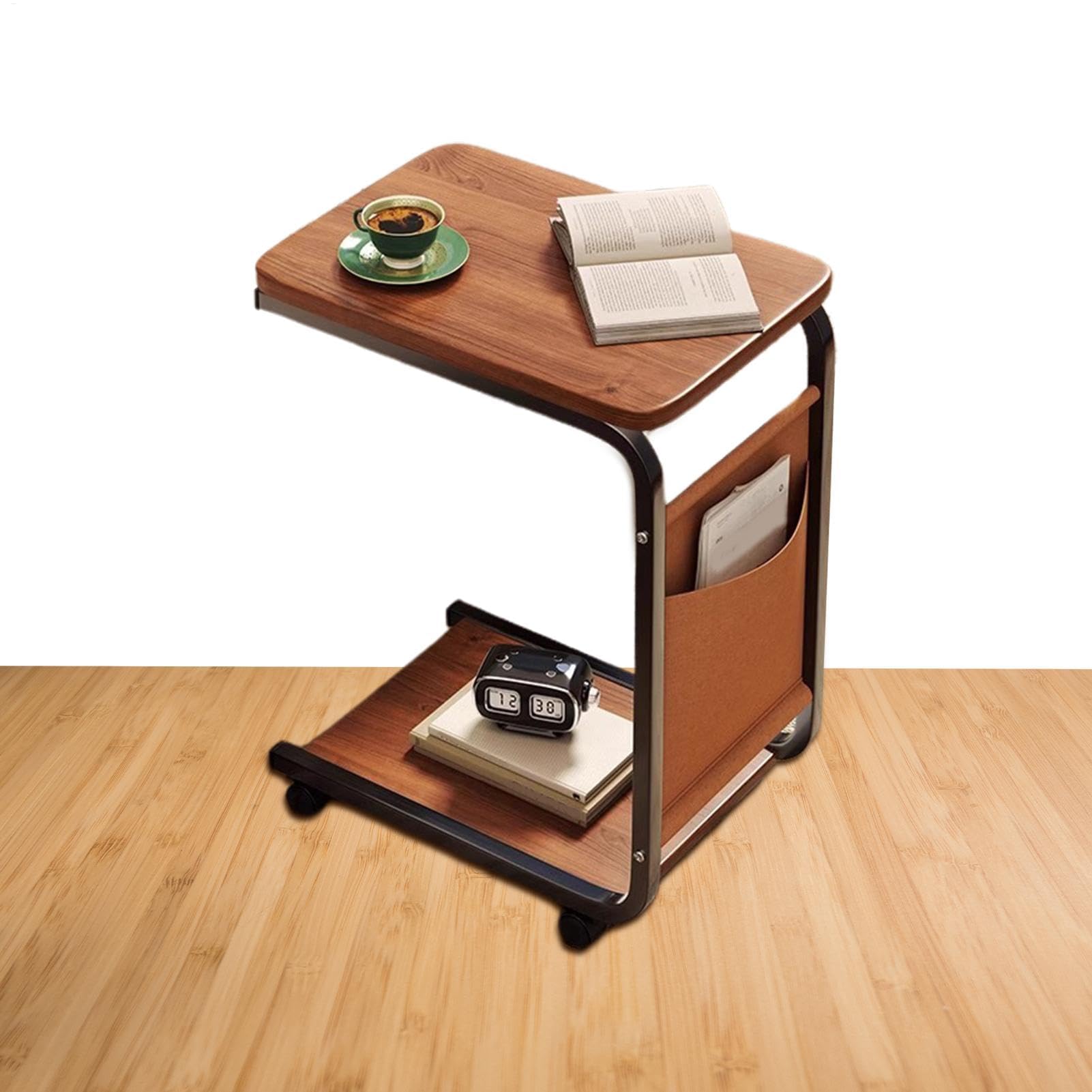 C-Sd - Mesa auxiliar rodante, mesa C de doble capa con ruedas, versátil mesa auxiliar pequeña para sala de estar y dormitorio, elegante mesa móvil para sofás y sillas