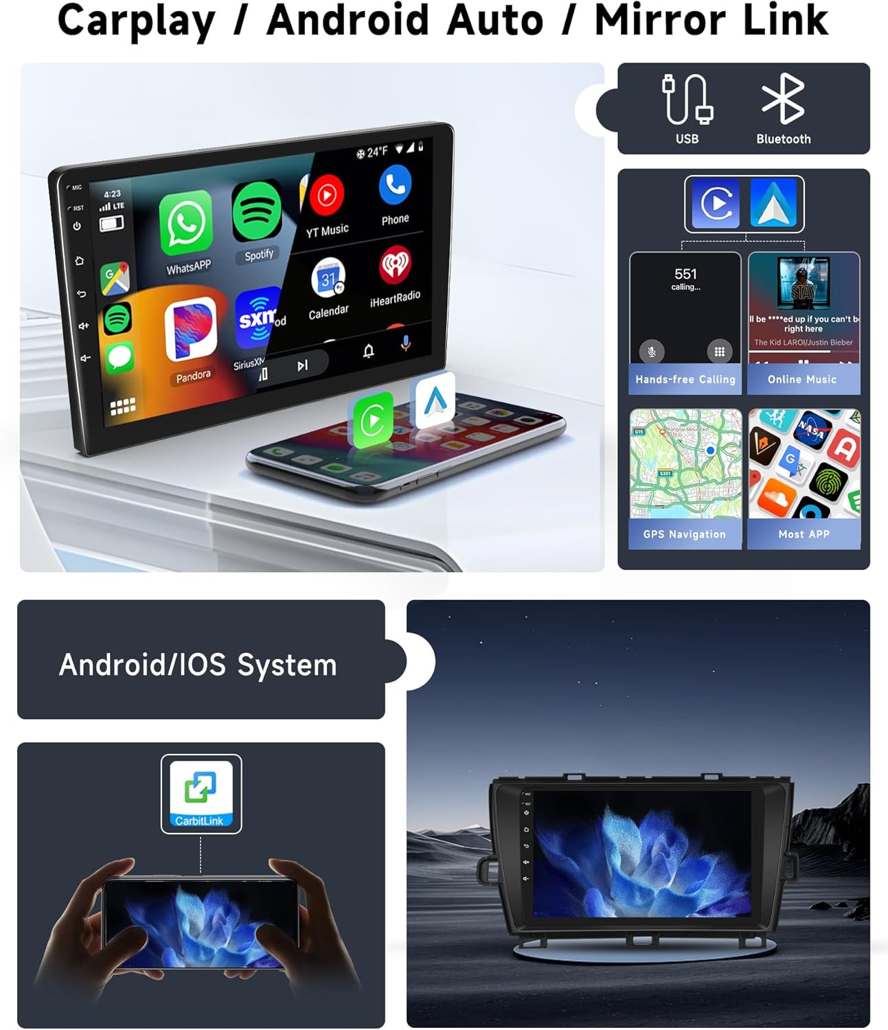 [8 CORE 4G+64G] Car Radio for Toyota Prius 2010-2015 Not Fit large screen, with Wireless Carplay/Android Auto, 9 Inch Android 13 IPS Touch Screen Stereo, Bluetooth, GPS, WiFi, SWC, DSP + Backup Camera