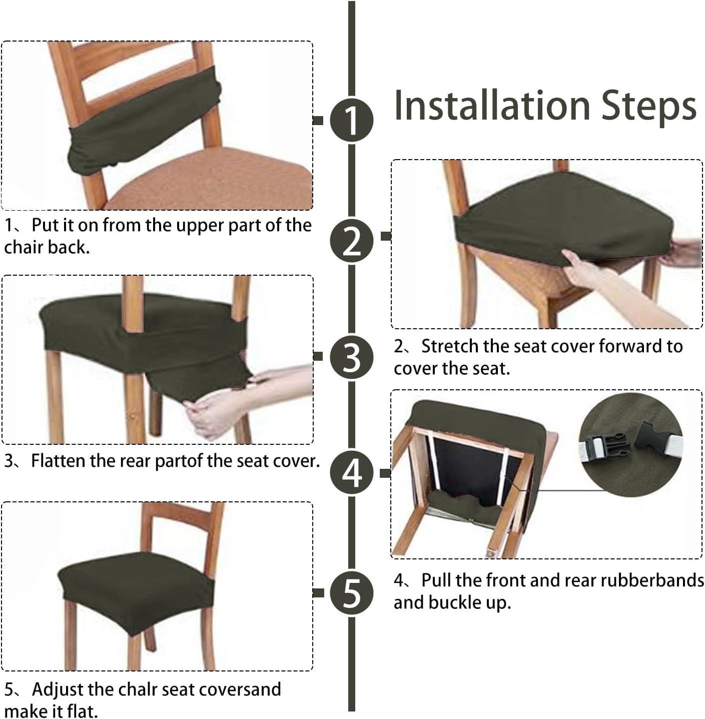 Dining Chair Seat Covers Set of 4, Stretch Velvet Chair Seat Slipcovers Protector, Removable Washable Kitchen Chair Covers for Dining Room Chairs (Set of 4, Military Green)