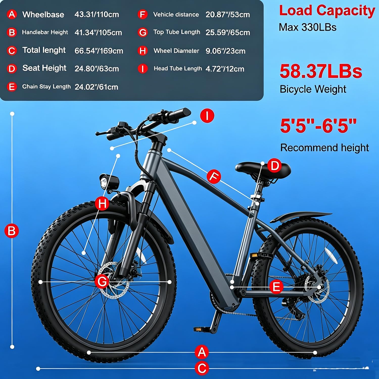 Bicicleta eléctrica para Adultos L26 Mejorada, batería de 36 V y 10,4 Ah, neumáticos de montaña Antideslizantes de 26 Pulgadas, Ideal para desplazamientos Diarios y Carretera, 7 velocidades