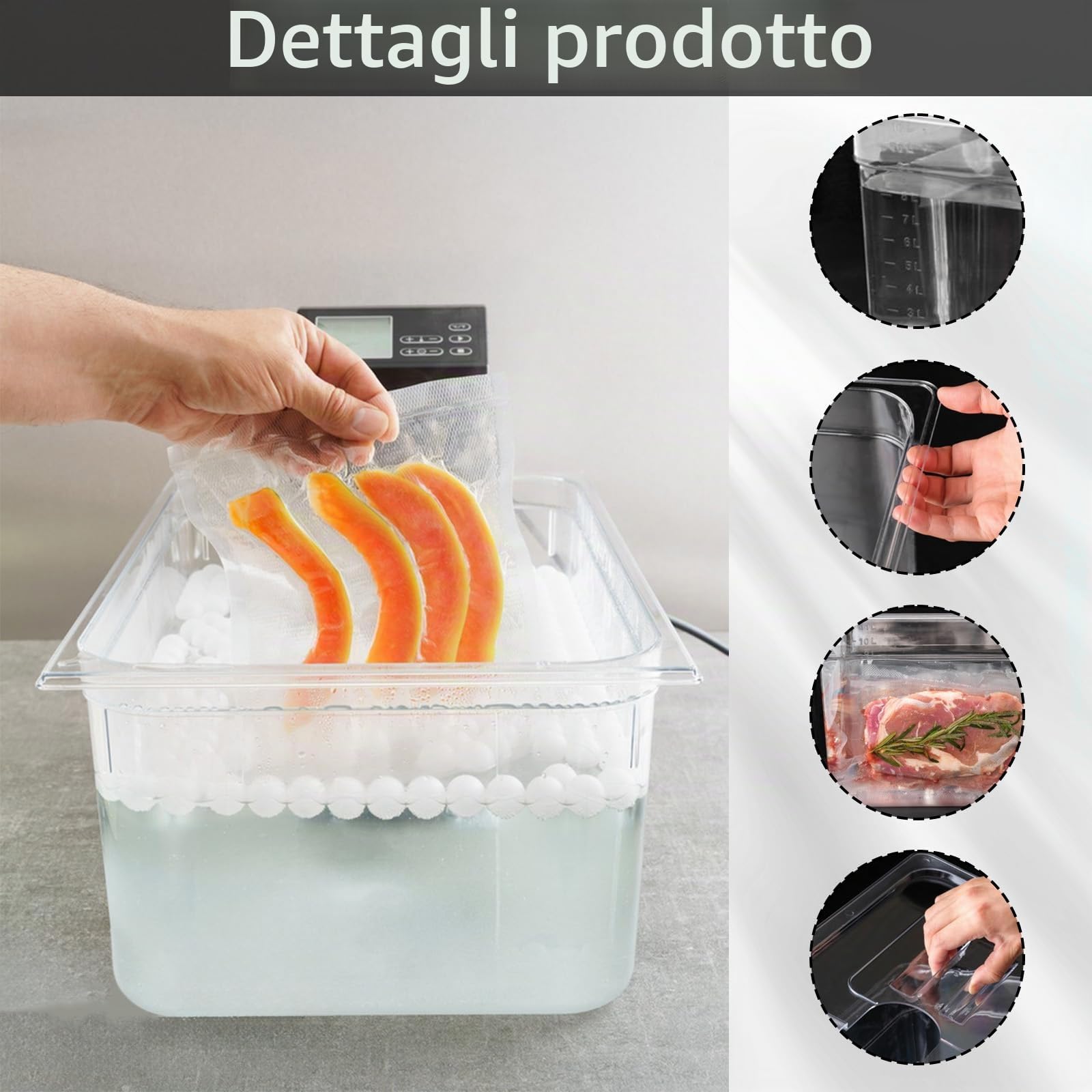 Contenitore Sous Vide, 11 L con coperchio e griglia | GN 1/2, 32,5 x 26,5 x 20 cm | Contenitore trasparente senza BPA per carne pesce e cucina sottovuoto