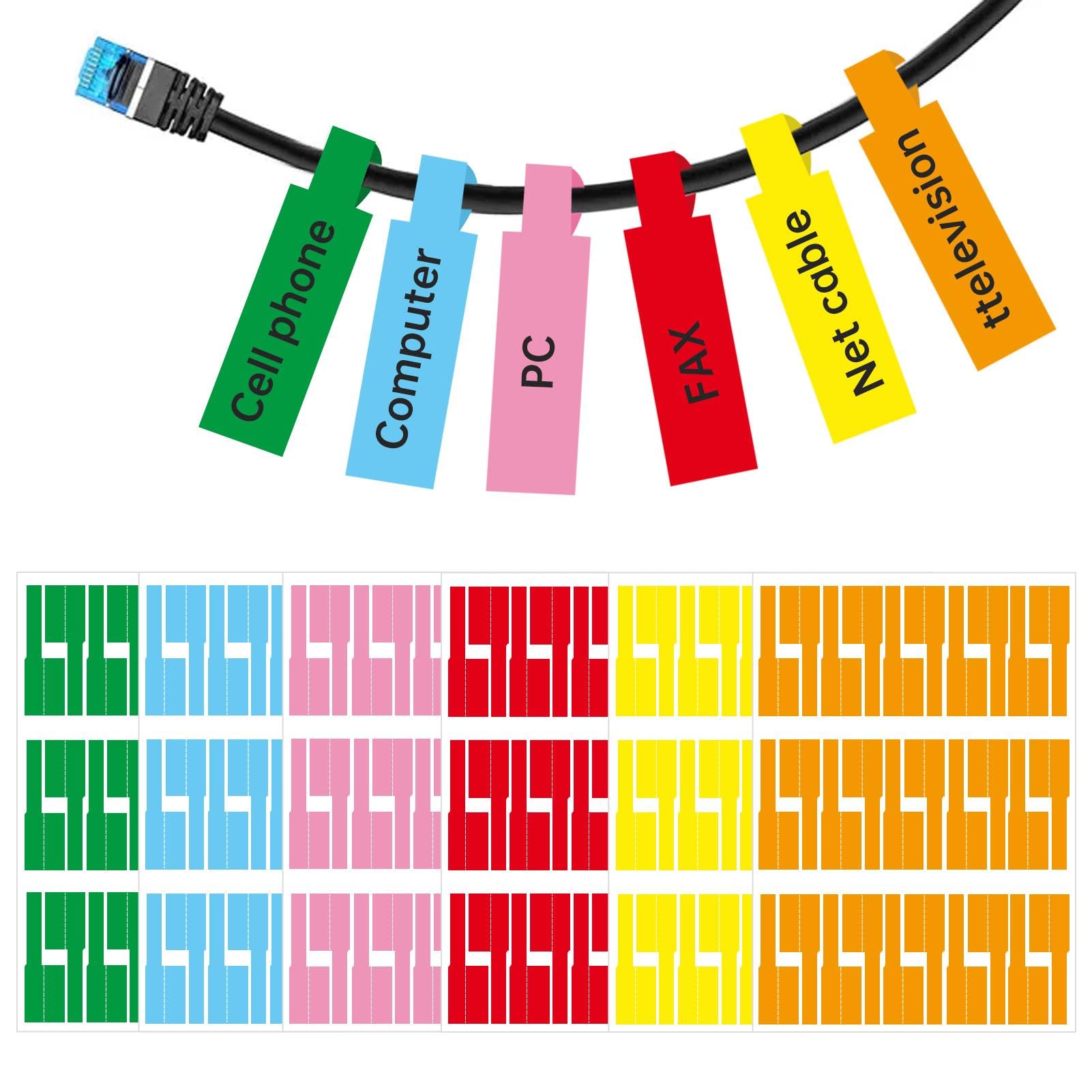 180 PCS Cable Labels for Management 6 Colors Waterpro-of Cable Tags for Electronics Self Adhesive Tear Resista-nt Wire