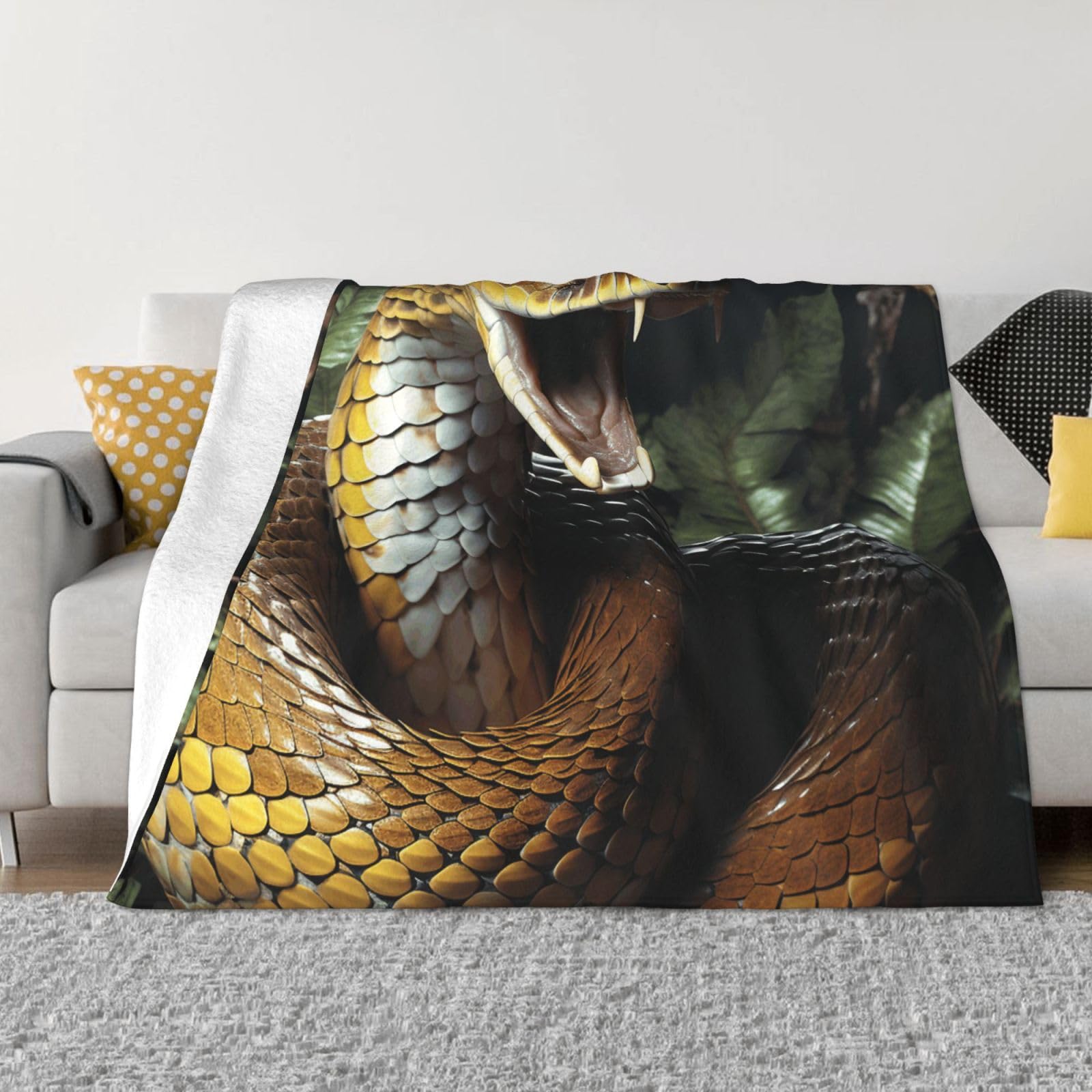 FodPand Cobra Snake Fleece Blanket 60"x50" Lightweight Warm Throw Blanket for Bed Couch Cozy Air Conditioning Quilt All Seasons Decorative Fuzzy Blankets Gifts for Women Men