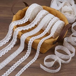 IDONGCAI Cotton Lace Trim Assortment, 30yards White Crochet Lace Ribbon Bundle for Sewing & Crafts, Boho Shabby Fabric Trim Set for DIY, Gift Wrapping, Wedding & Home Decor
