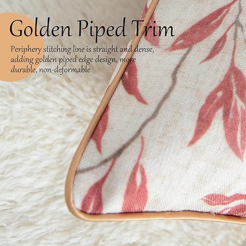 Miniatura 4 de VOGOL 1 funda de almohada decorativa lumbar, 12 x 20 pulgadas, diseño rústico de hojas rosas, funda de cojín cuadrada para sala de estar, sofá y