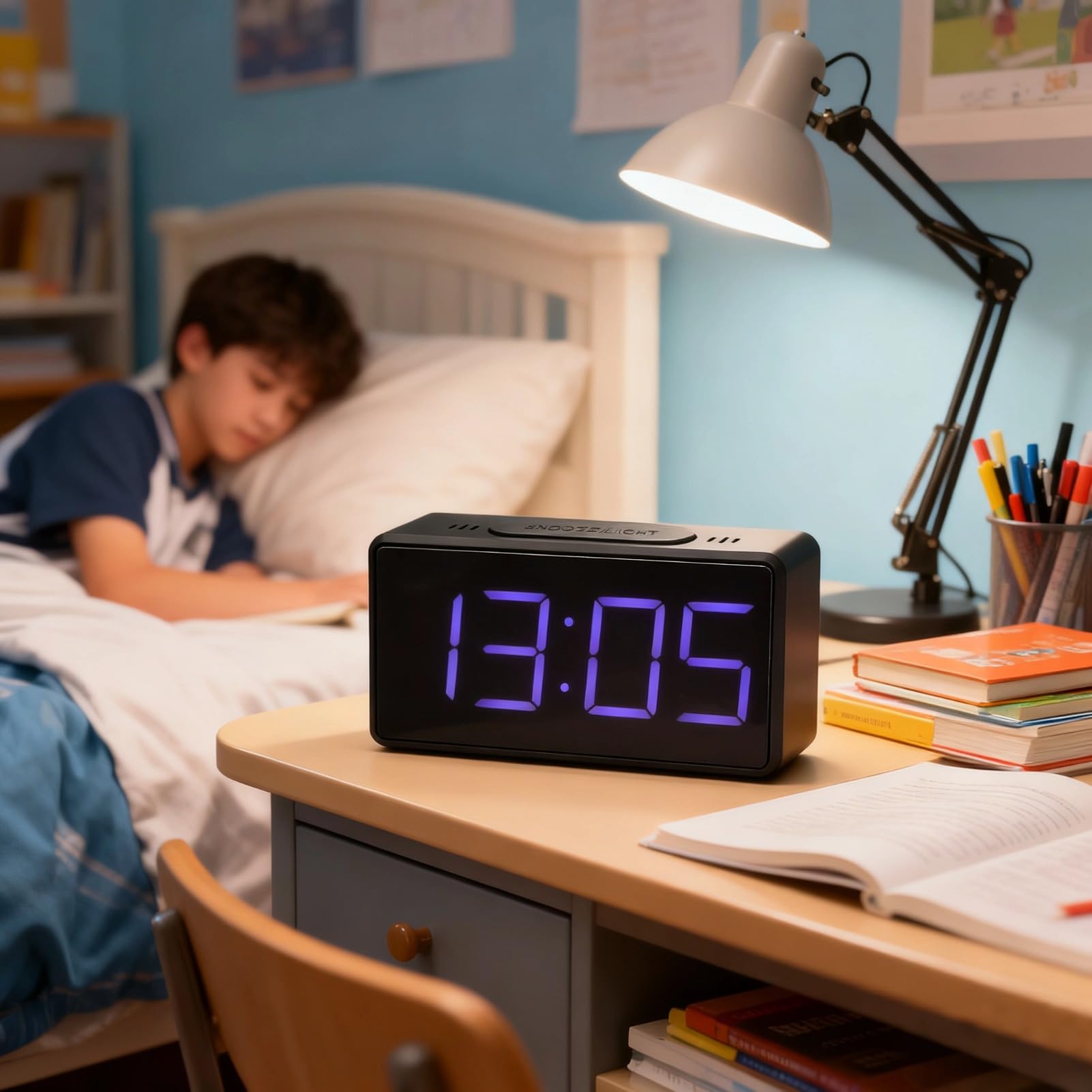Budzik nocny LED, zegar elektroniczny z alarmem, duży wyświetlacz, zasilanie USB/AAA, idealny do domu i biura, czarny