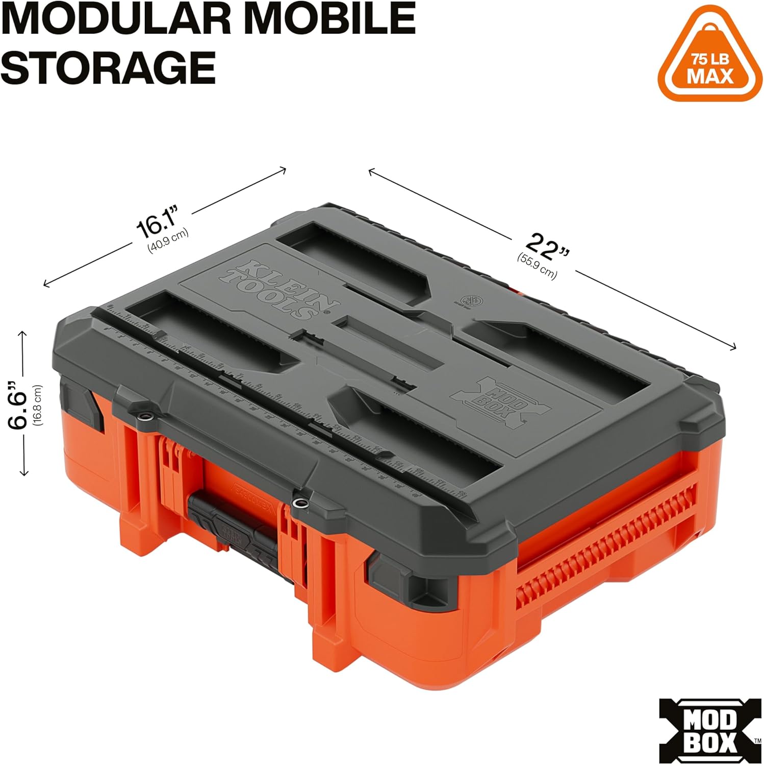 Klein Tools 54300MBX MODbox Small Tool Box, Heavy Duty Organizer with Removable Tray, Water and Debris Resistant, Stackable Module