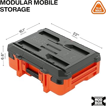 Klein Tools 54300MBX MODbox Small Tool Box, Heavy Duty Organizer with Removable Tray, Water and Debris Resistant, Stackable Module
