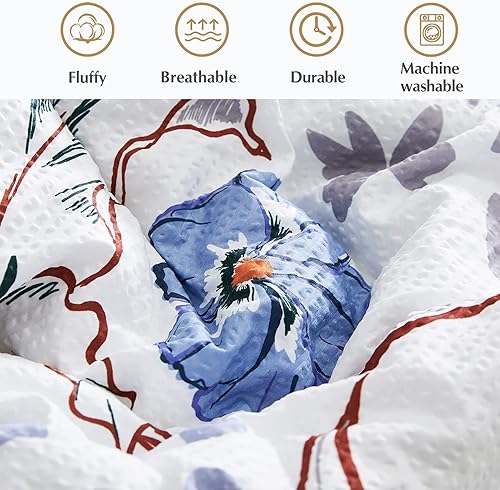 Miniatura 5 de CASAAGUSTO Juego de edredón tamaño Queen juego de edredón floral blanco de 8 piezas con patrón de hojas de flores diseño de sirsaca suave para todas