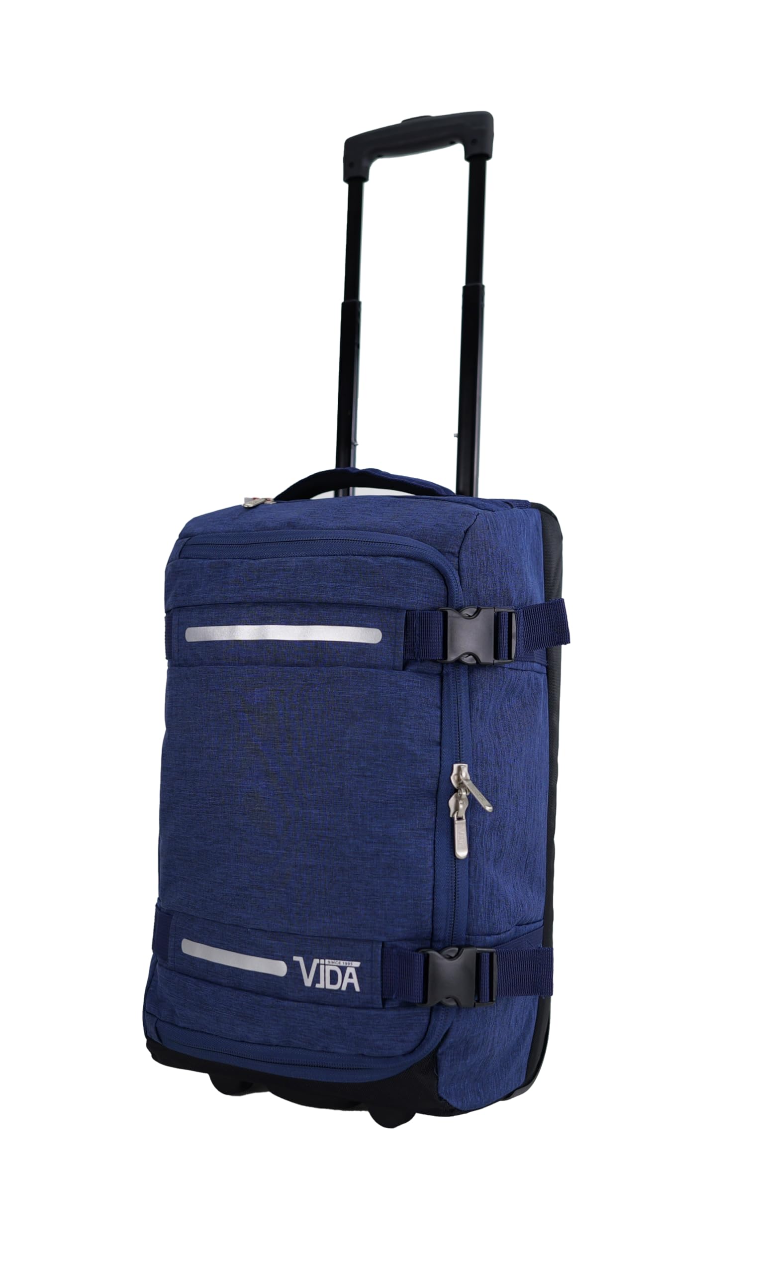 Valise Trolley Cabine Souple Vida VT607,2 Roullettes Multi Sangles d'attache (Bleu chiné (Jeans), S-Cabine 55x32.5x20cm -34L)
